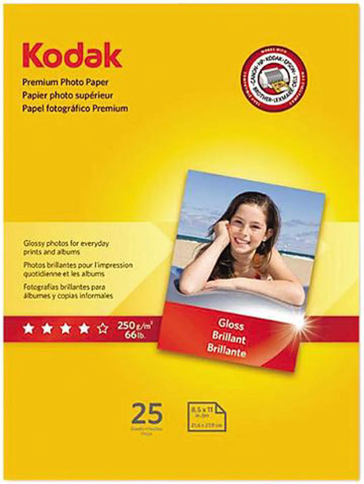 Main image of Kodak 8689283 Premium Photo Paper, 64lb, Glossy, 8-1/2 x 11, 25 Sheets/Pack