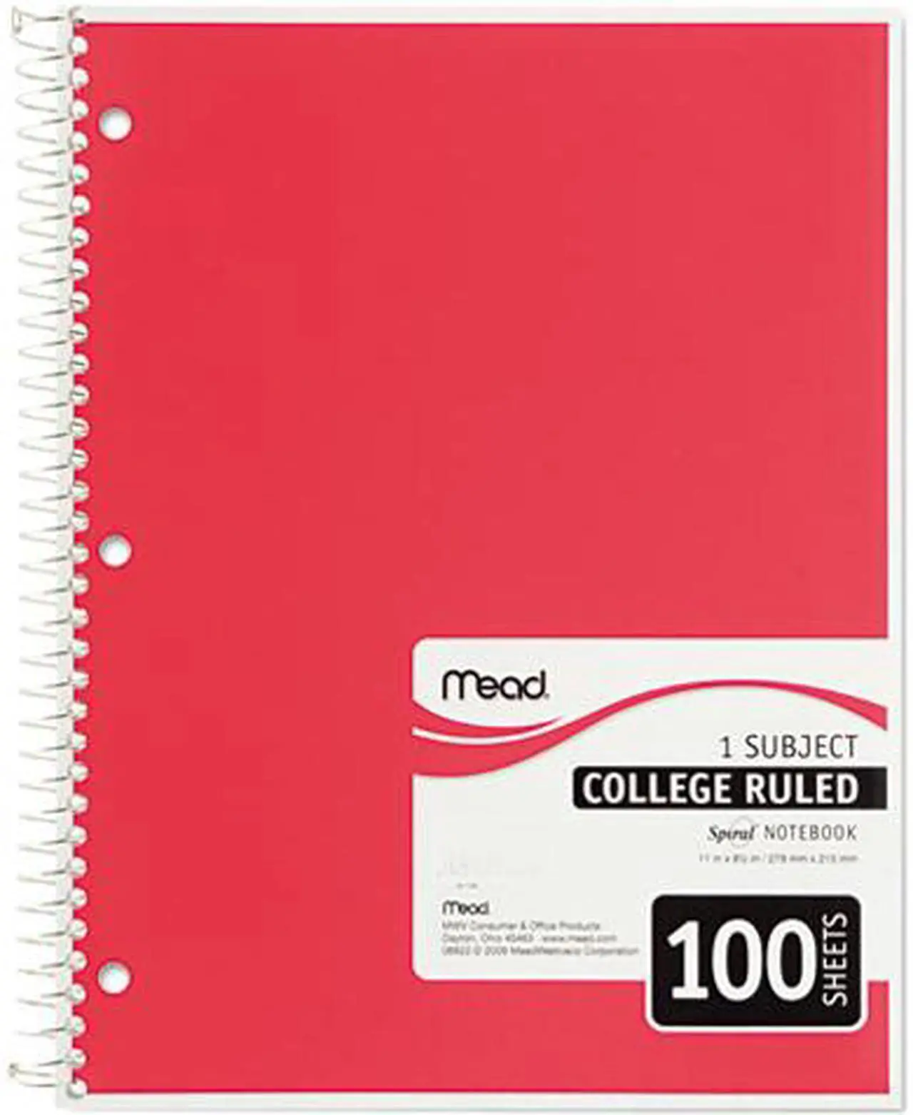 Main image of Mead 06622 Spiral Bound Notebook, College Rule, 8-1/2 x 11, White, 100 Sheets/Pad