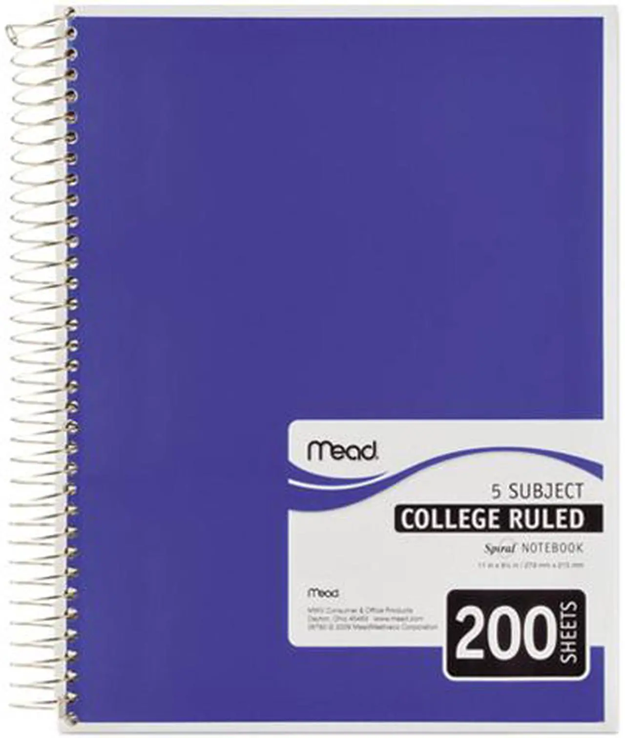 Main image of Mead 06780 5 Subject Notebook, College Rule, 8-1/2 x 11, White, 200 Sheets/Pad