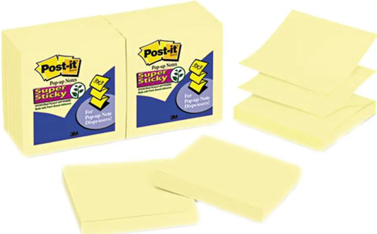 Main image of Post-it Notes Super Sticky R330-12SSCY Super Sticky Pop-Up Refill, 3 x 3, Canary Yellow, 12 90-Sheet Pads/Pack
