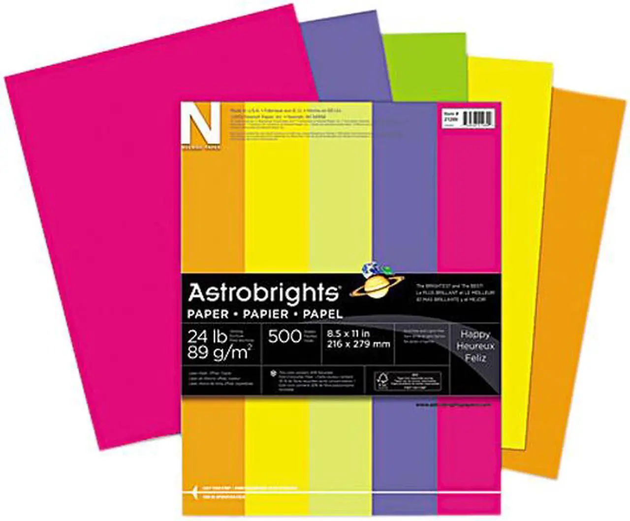 Main image of Wausau Paper 21289 Astrobrights Colored Paper, 24lb, 8-1/2 x 11, Assorted, 500 Sheets/Ream