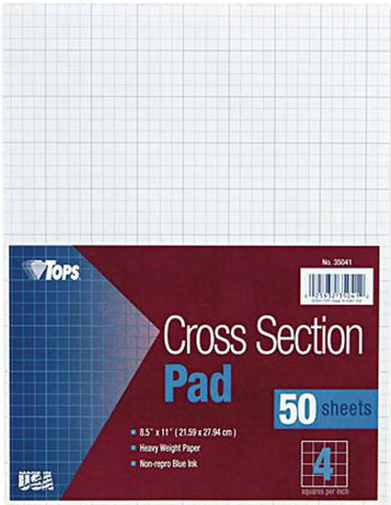 Main image of Tops 35041 Section Pads, 4 Squares, Quadrille Rule, Letter, White, 50 Sheets/Pad
