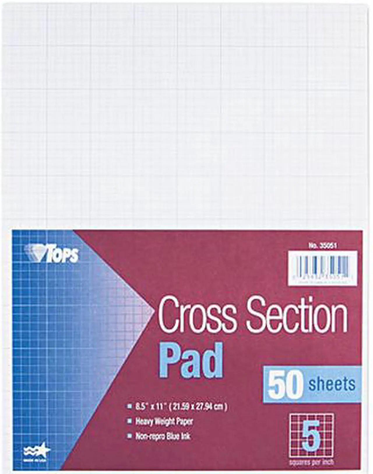 Main image of Tops 35051 Section Pads, 5 Squares, Quadrille Rule, Letter, White, 50 Sheets/Pad