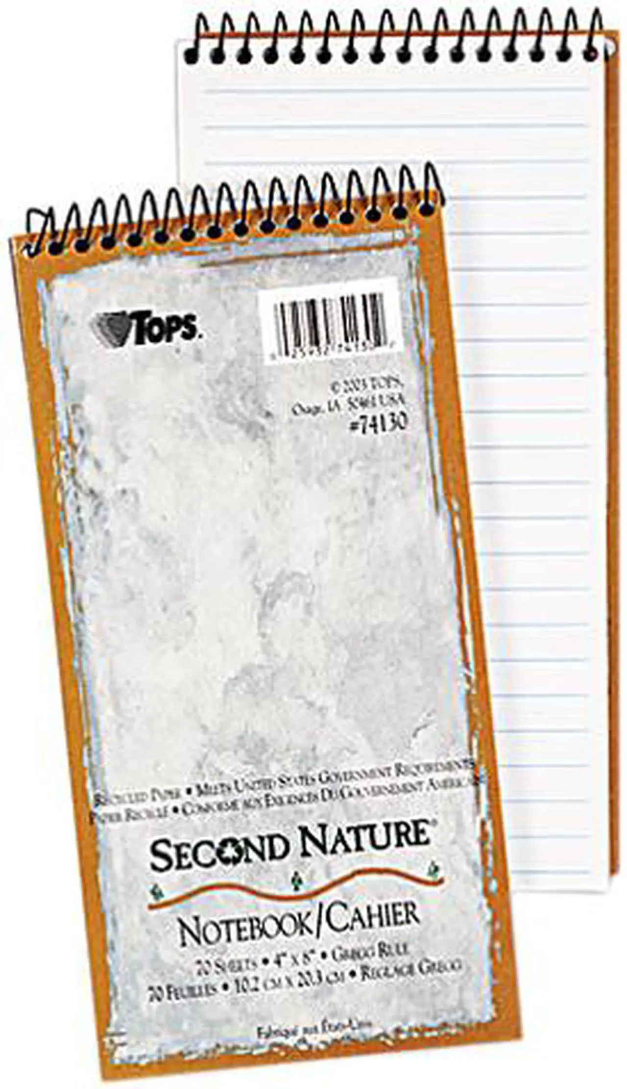 Main image of Tops 74130 Second Nature Spiral Reporter/Steno Notebook, Gregg Rule, 4 x 8, White, 70-Sheet