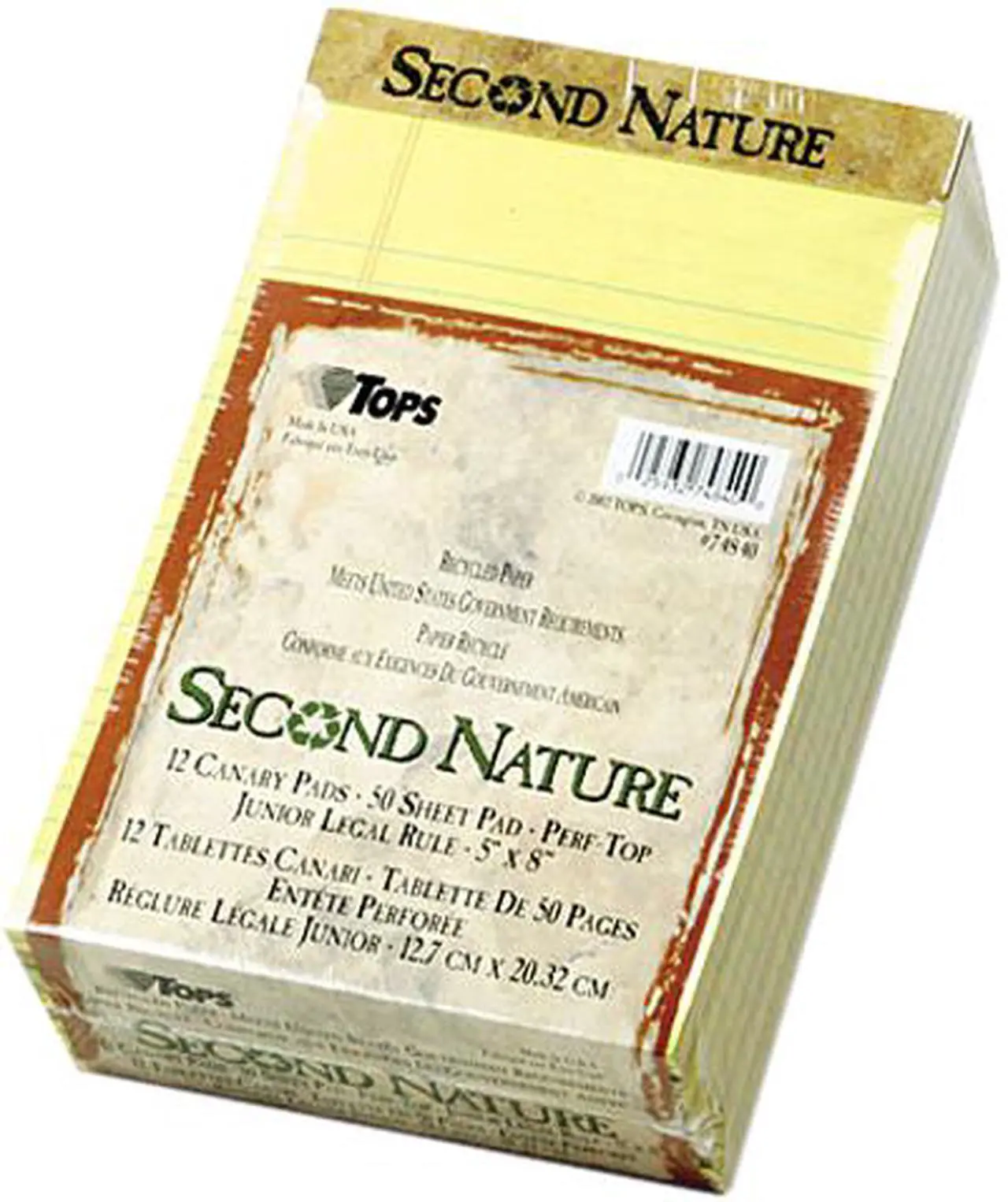 Main image of Tops 74840 Second Nature Recycled Pad, Jr. Legal, 5 x 8, Canary, 12 50-Sheet Pads/Pack