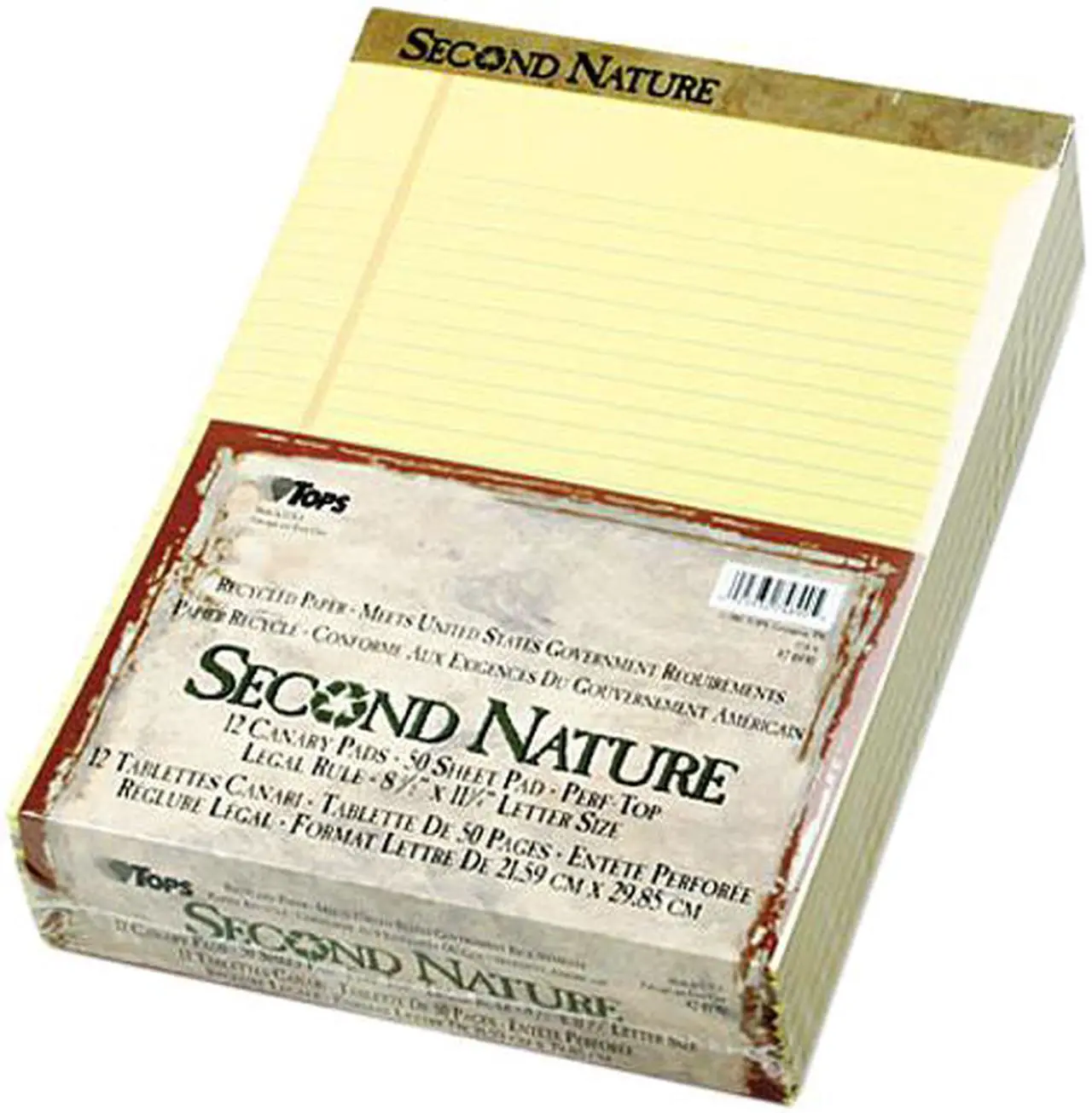 Main image of Tops 74890 Second Nature Recycled Pad, Legal, Red Margin, Letter, Canary, 50-Sheet, Dozen