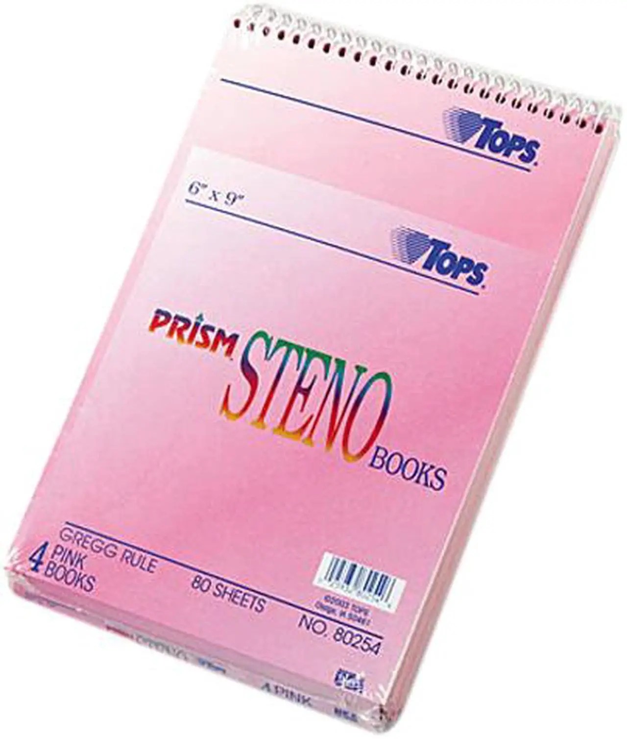 Main image of Tops 80254 Spiral Steno Notebook, Gregg Rule, 6 x 9, Pink, 4 80-Sheet Pads/Pack