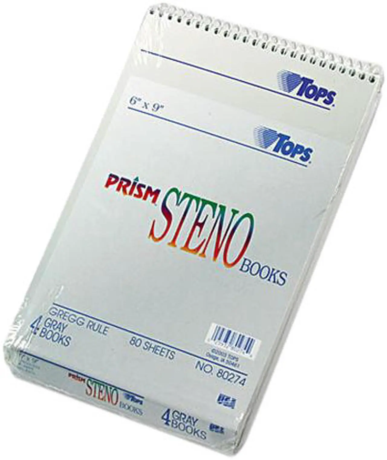 Main image of Tops 80274 Spiral Steno Notebook, Gregg Rule, 6 x 9, Gray, 4 80-Sheet Pads/Pack