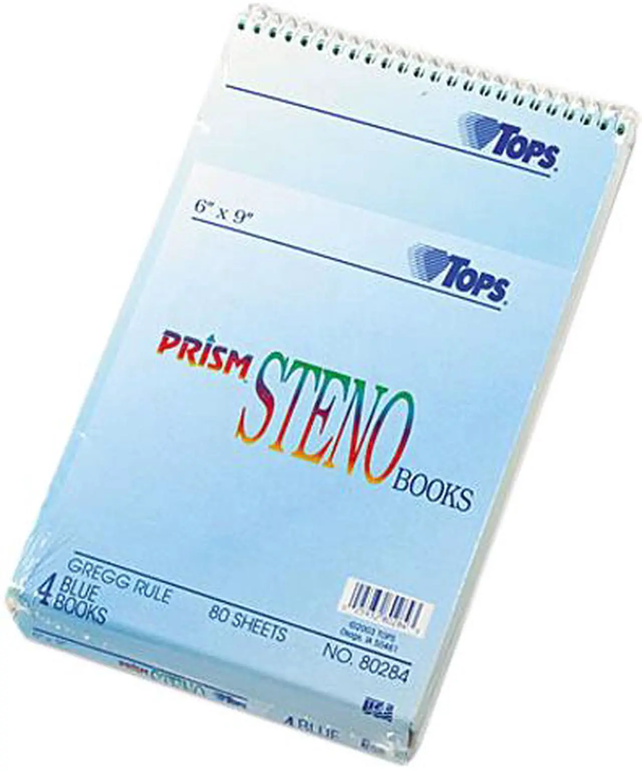 Main image of Tops 80284 Spiral Steno Notebook, Gregg Rule, 6 x 9, Blue, 4 80-Sheet Pads/Pack
