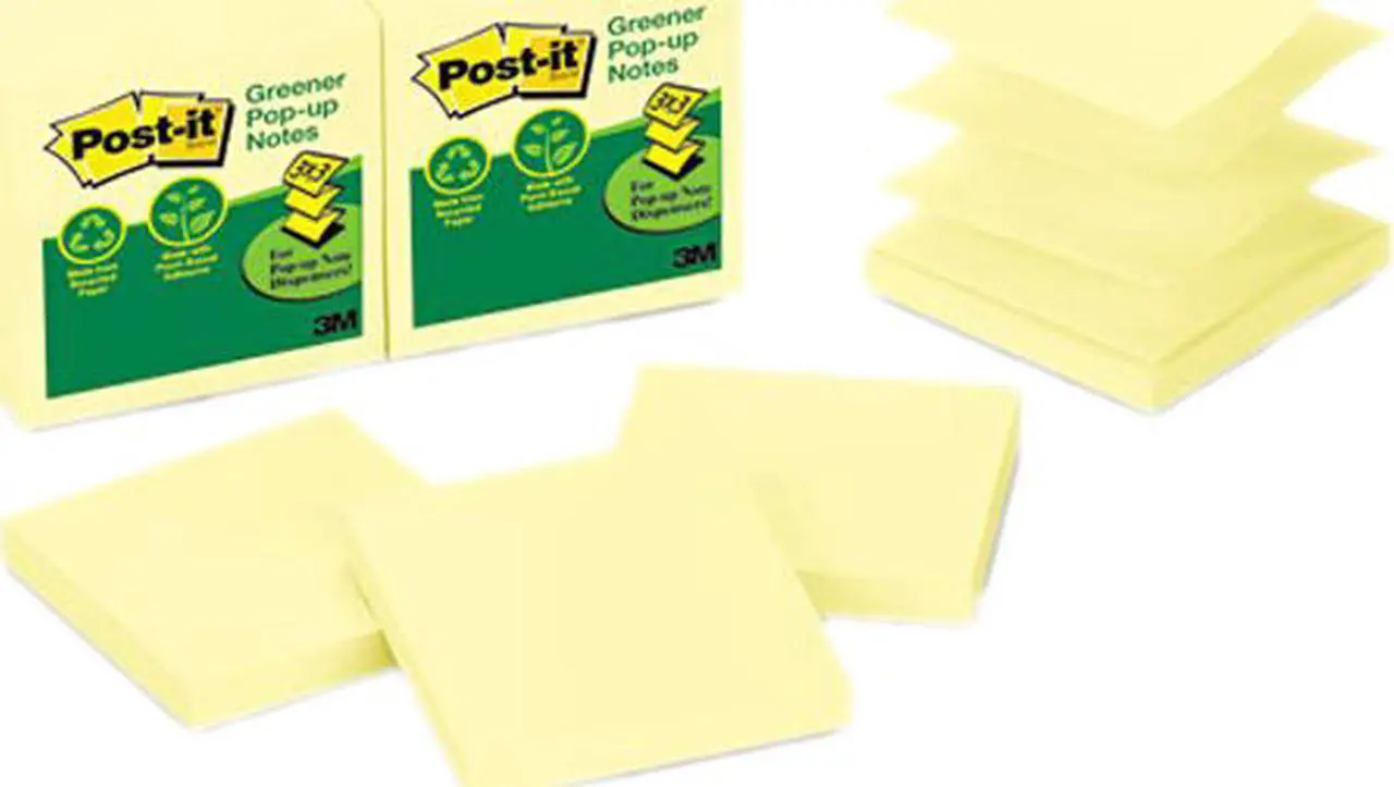Main image of Post-it Recycled Pop-Up Notes Refill, 3 x 3, Canary YW,100 Sheets/Pad, 12 Pads/Pack