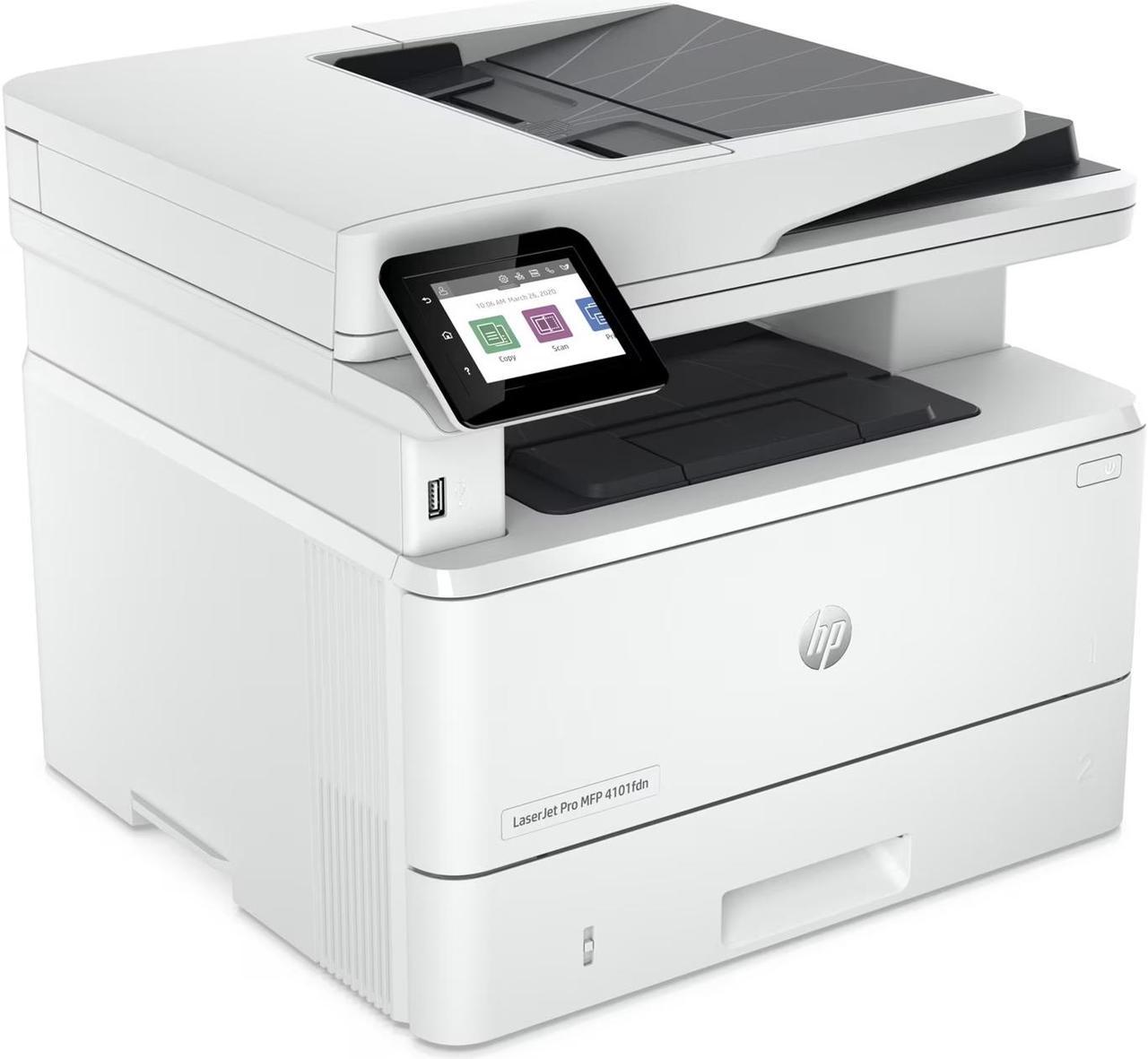 HP LaserJet Pro MFP 4101dw MFP Letter: Up to 42 ppm Black; A4: Up to 40 ppm Black; Print speed (Landscape, A5): Up to 63 ppm Black Ethernet (RJ-45) / USB / Wi-Fi Laser; Print resolution technology: HP FastRes 1200, HP ProRes1200, Economode