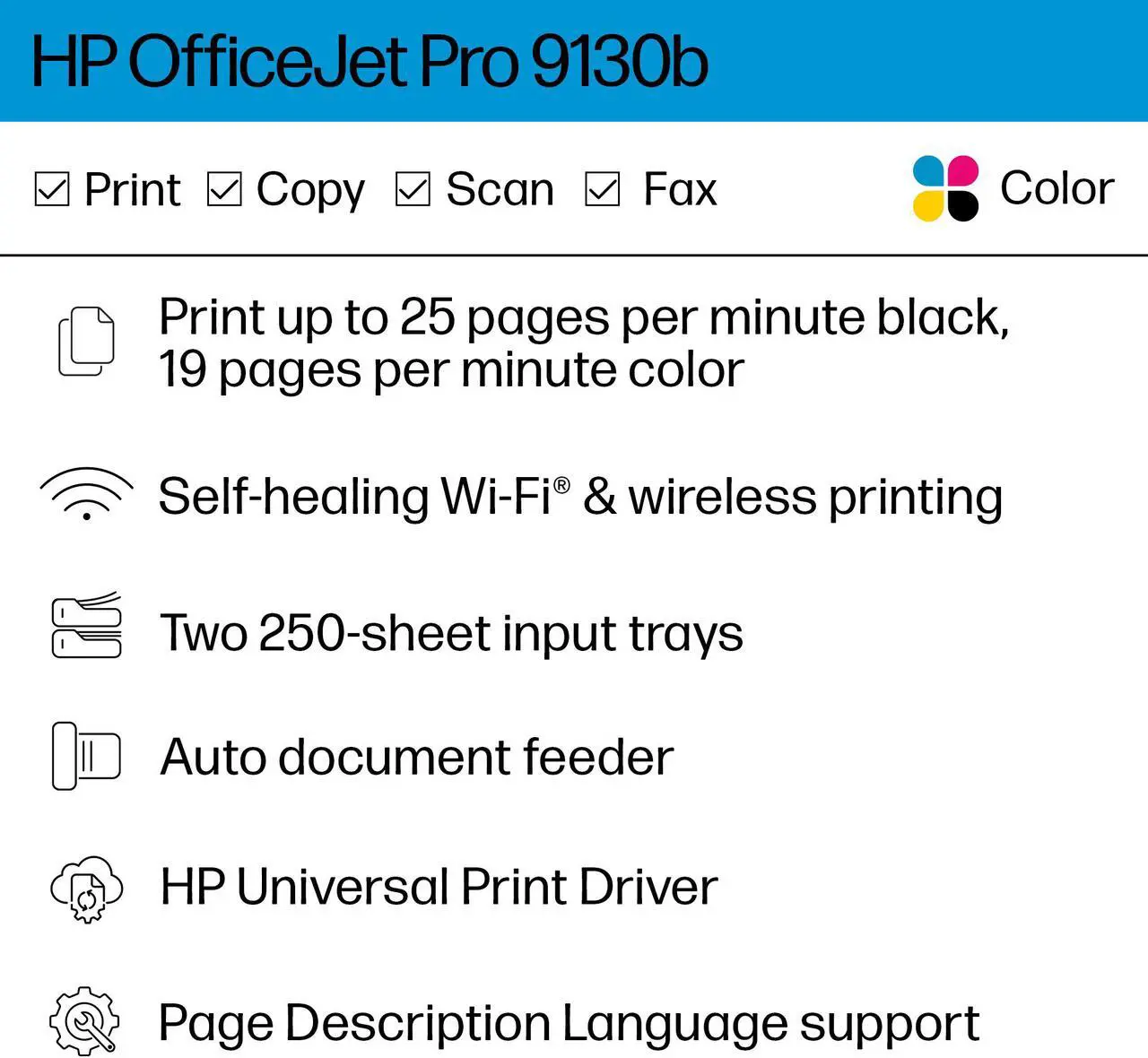 Alt view image 3 of 16 - HP OfficeJet Pro 9130b All-in-One Printer