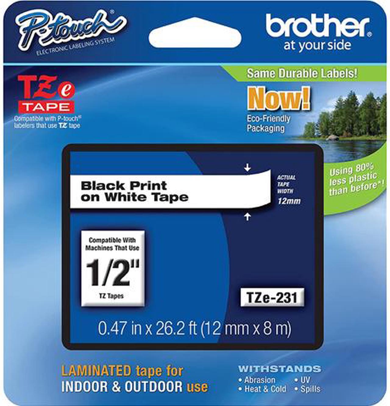 Brother TZE231M Black Print on White Laminated Label Tape for P-touch Label Maker, 12mm (0.47") wide x 8m (26.2')