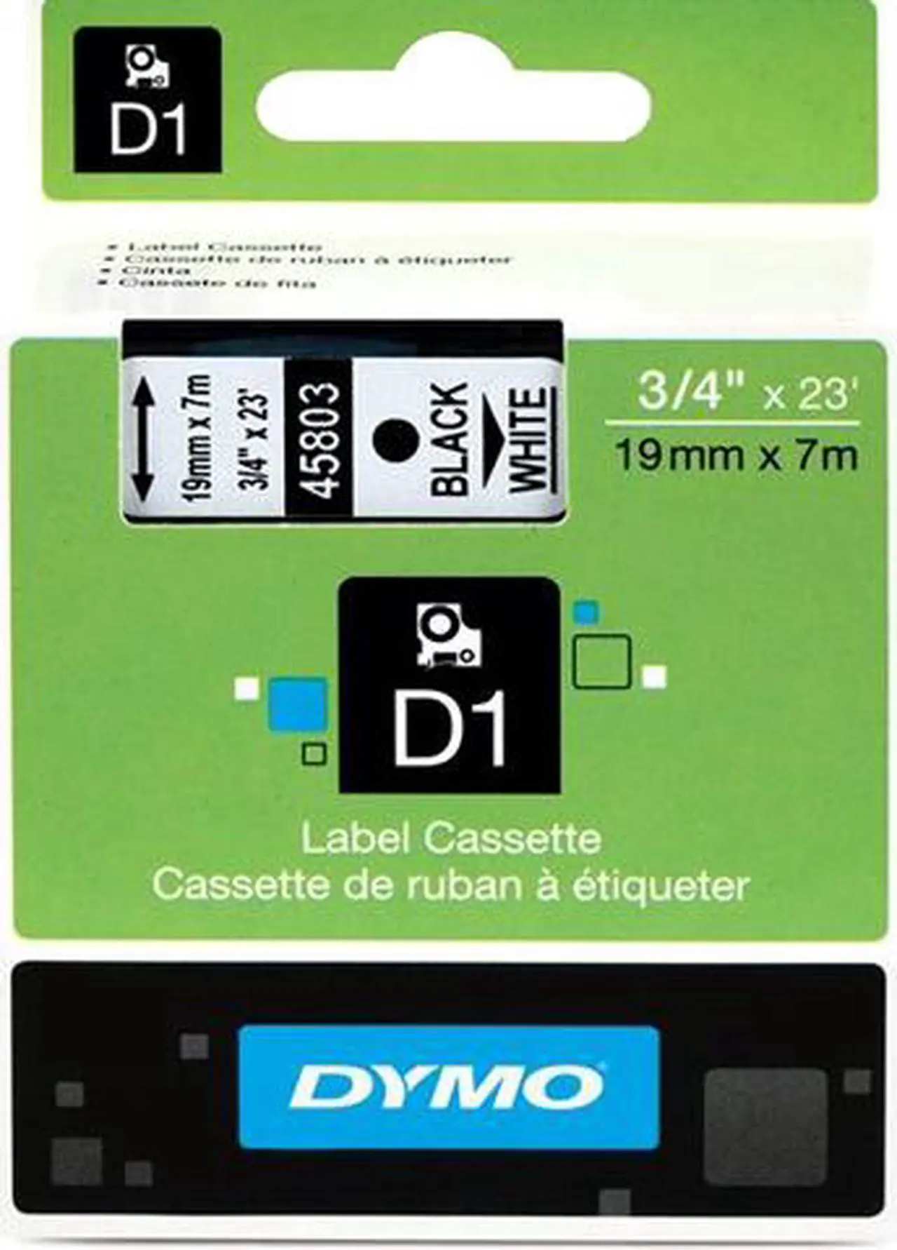 Main image of Dymo 45803 Black on White D1 Label Tape 0.75" Width x 23 ft Length - 1 Each - Polyester - Thermal Transfer - White