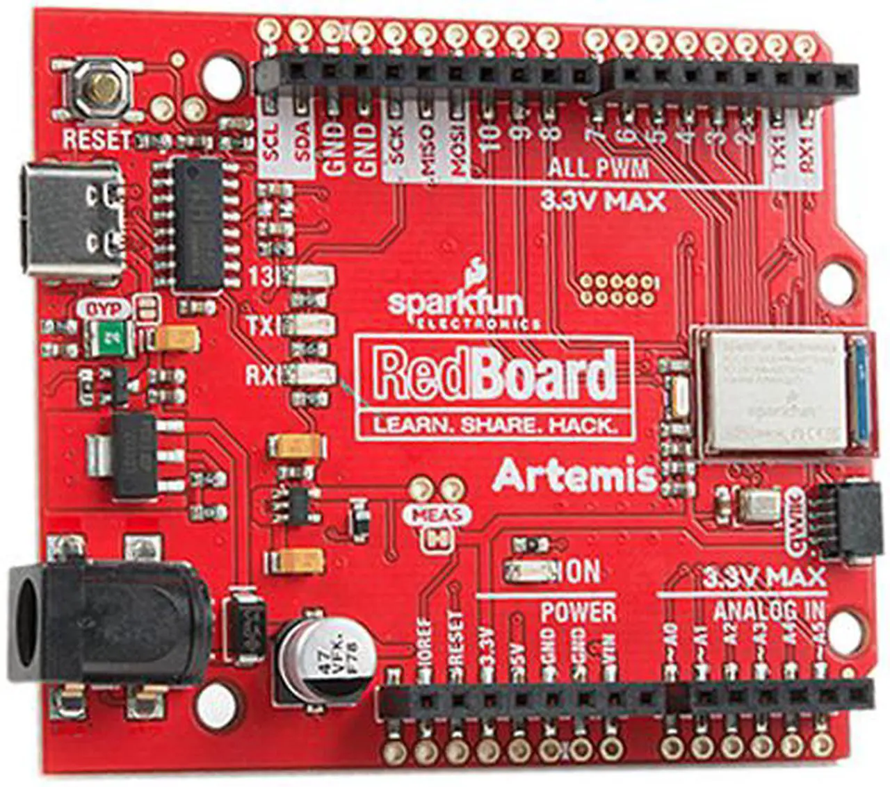 Alt view image 2 of 4 - SparkFun RedBoard Artemis Machine Learning Development Board Includes BLE One Megabyte of Flash USB-C Connector Qwiic I2C MEMS Microphone Program with Arduino IDE Run TenserFlow Models R3 Footprint