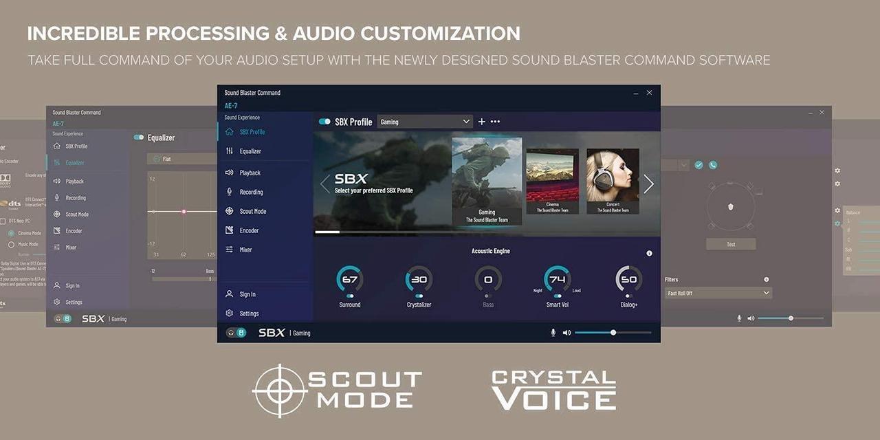 Alt view image 7 of 13 - Creative Sound Blaster AE-7 Hi-Res Internal PCIe Sound Card, Quad-Core Processor, 127dB DNR ESS SABRE-class 9018 DAC, Xamp Discrete Custom Bi-amp, Discrete 5.1/Virtual 7.1, Dolby, DTS Encoding (Black)