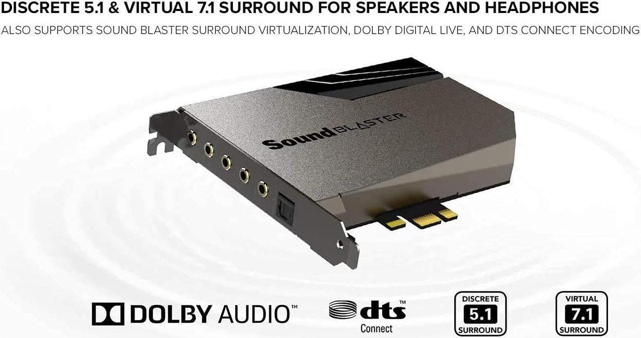 Alt view image 6 of 13 - Creative Sound Blaster AE-7 Hi-Res Internal PCIe Sound Card, Quad-Core Processor, 127dB DNR ESS SABRE-class 9018 DAC, Xamp Discrete Custom Bi-amp, Discrete 5.1/Virtual 7.1, Dolby, DTS Encoding (Black)
