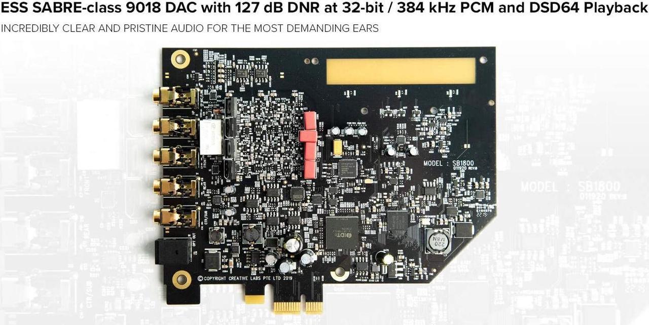 Alt view image 4 of 13 - Creative Sound Blaster AE-7 Hi-Res Internal PCIe Sound Card, Quad-Core Processor, 127dB DNR ESS SABRE-class 9018 DAC, Xamp Discrete Custom Bi-amp, Discrete 5.1/Virtual 7.1, Dolby, DTS Encoding (Black)
