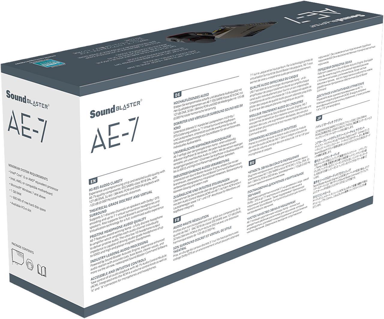 Alt view image 13 of 13 - Creative Sound Blaster AE-7 Hi-Res Internal PCIe Sound Card, Quad-Core Processor, 127dB DNR ESS SABRE-class 9018 DAC, Xamp Discrete Custom Bi-amp, Discrete 5.1/Virtual 7.1, Dolby, DTS Encoding (Black)