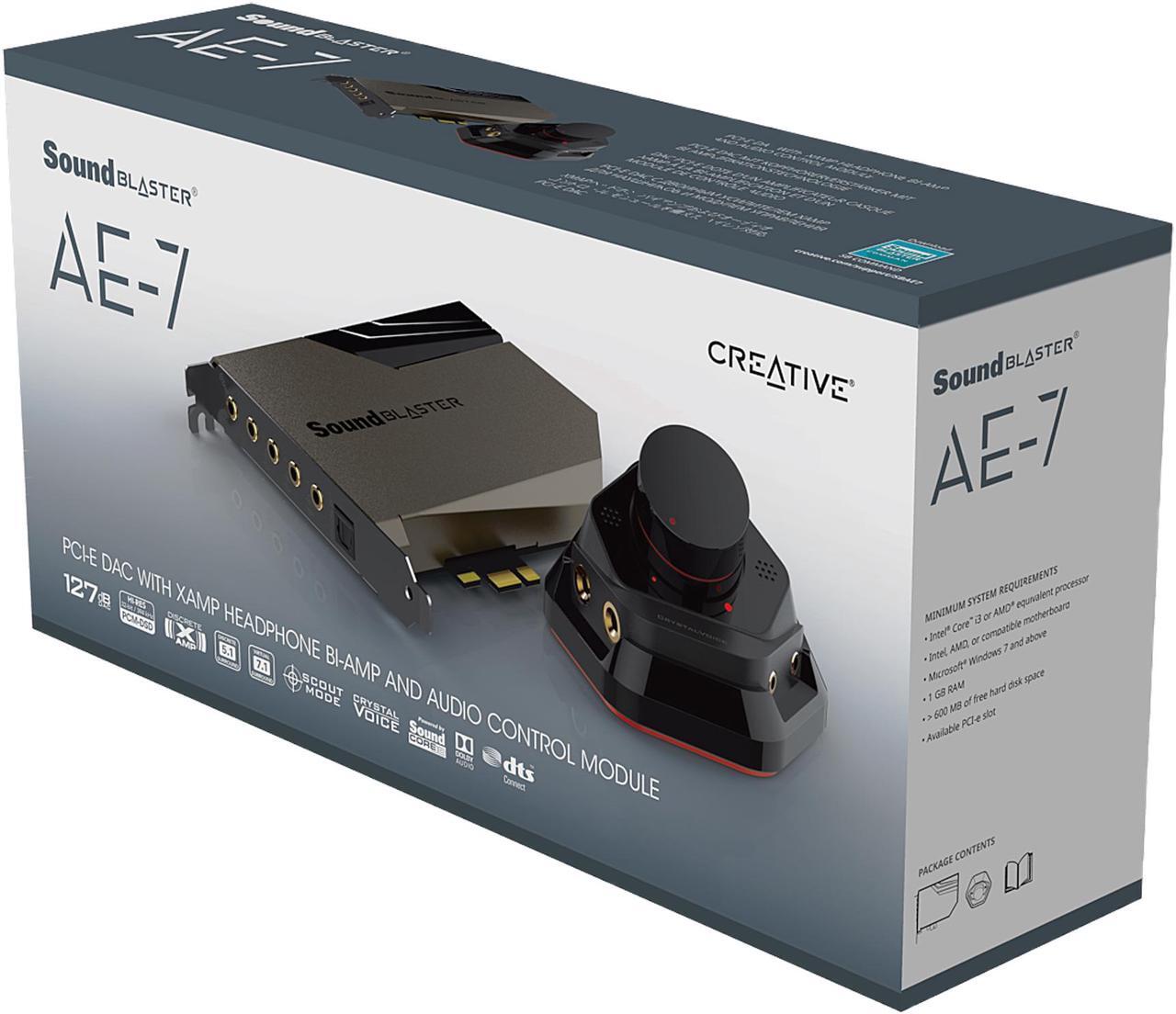 Alt view image 10 of 13 - Creative Sound Blaster AE-7 Hi-Res Internal PCIe Sound Card, Quad-Core Processor, 127dB DNR ESS SABRE-class 9018 DAC, Xamp Discrete Custom Bi-amp, Discrete 5.1/Virtual 7.1, Dolby, DTS Encoding (Black)