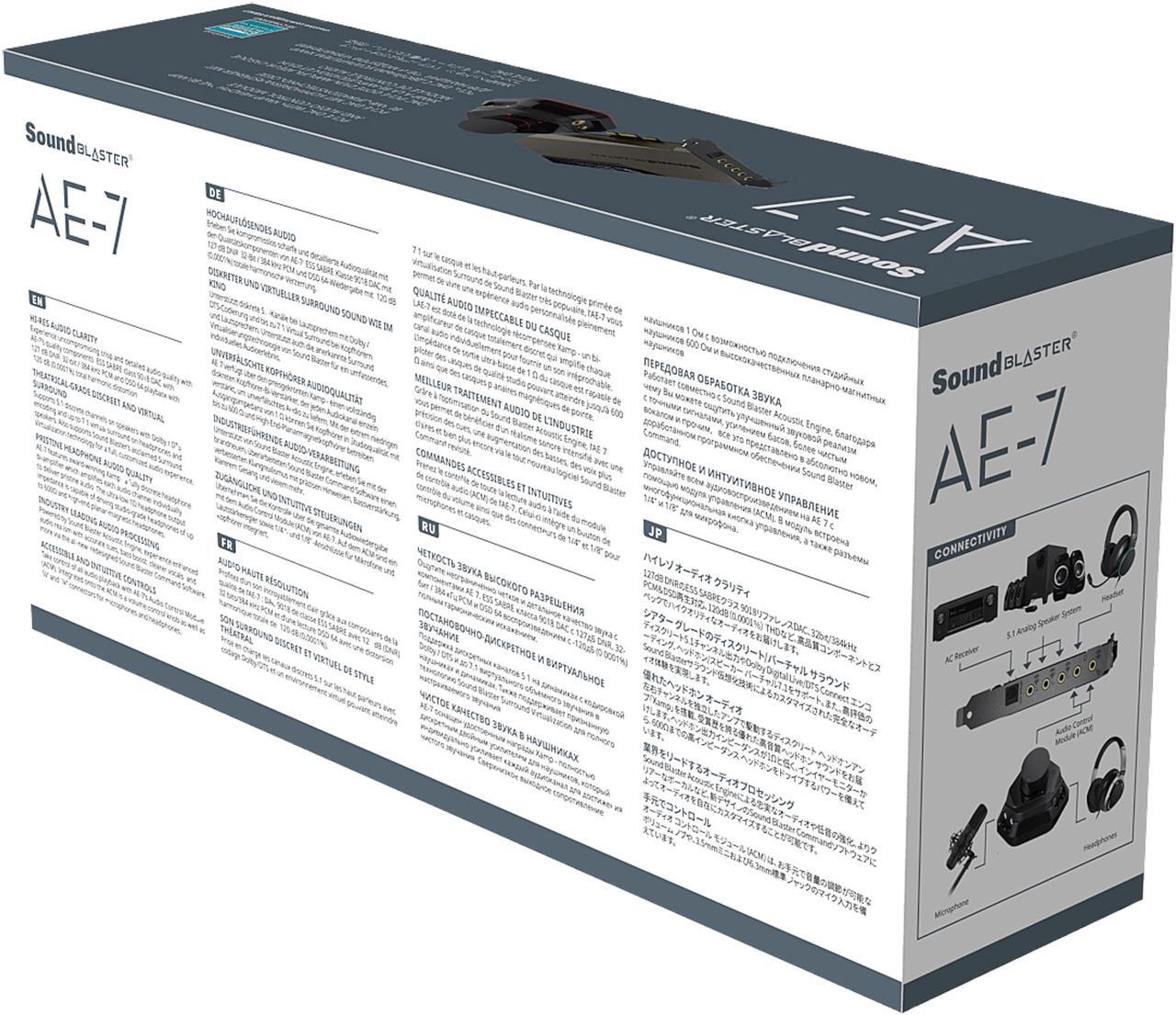 Alt view image 12 of 13 - Creative Sound Blaster AE-7 Hi-Res Internal PCIe Sound Card, Quad-Core Processor, 127dB DNR ESS SABRE-class 9018 DAC, Xamp Discrete Custom Bi-amp, Discrete 5.1/Virtual 7.1, Dolby, DTS Encoding (Black)