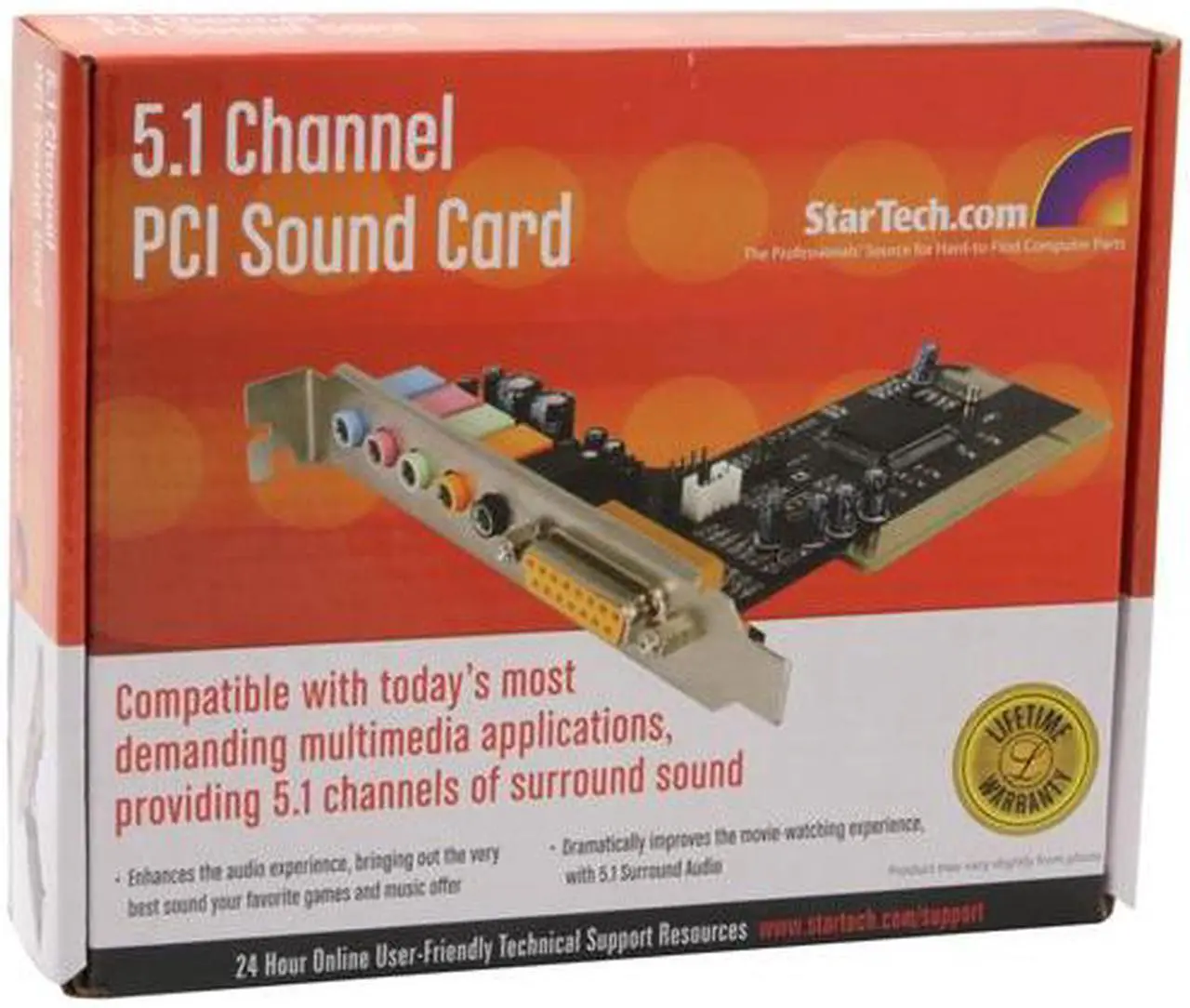 Alt view image 6 of 6 - StarTech.com PCISOUND5CH 5.1 Channels 24-bit 48KHz PCI Interface Sound Card