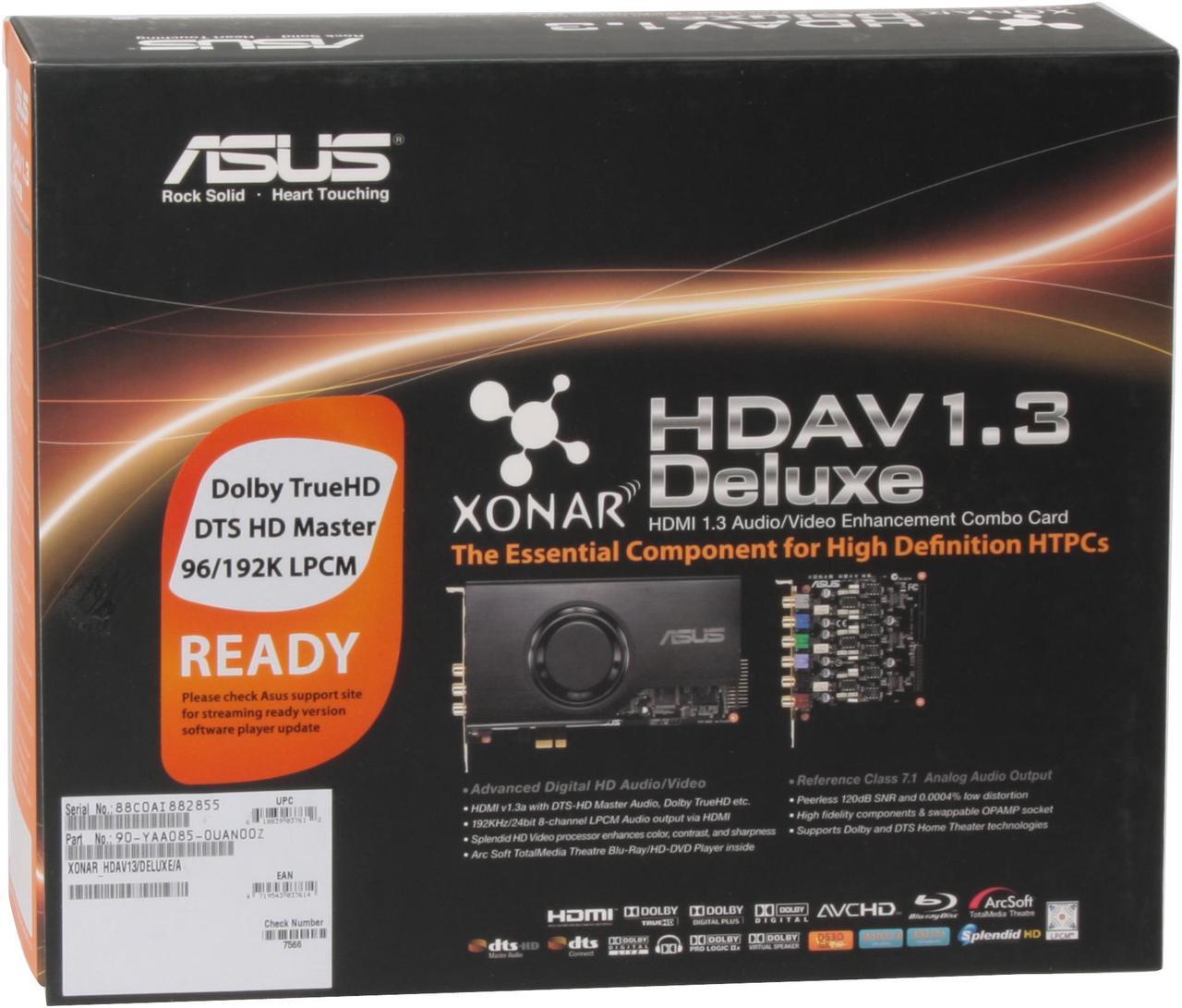 Alt view image 8 of 8 - ASUS Xonar HDAV1.3 Deluxe 7.1 Channels 24-bit 192KHz PCI Express x1 Interface Audio/Video Enhancement Combo Card