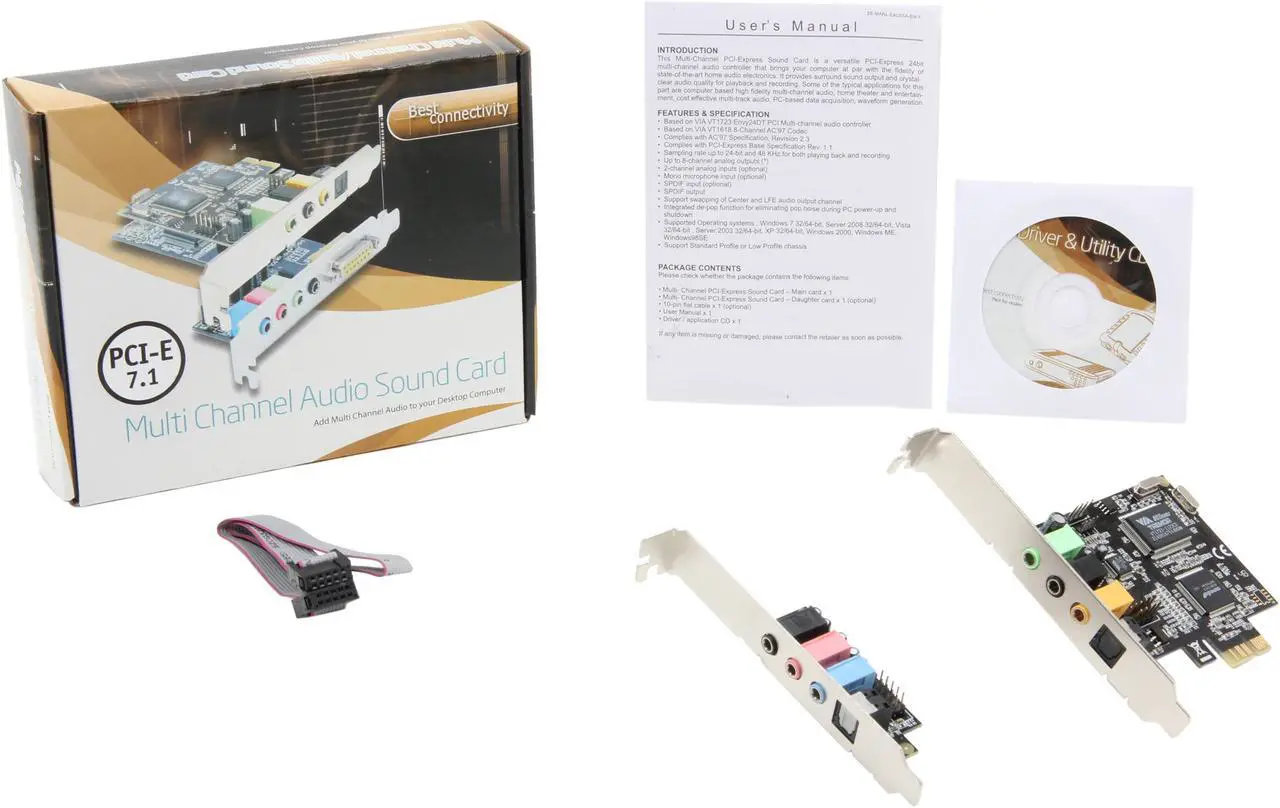 Alt view image 8 of 8 - SYBA SD-PEX63034 7.1 Channels 24-bit 48KHz PCI Express x1 Interface Surround Sound Digital/Analog Audio Card