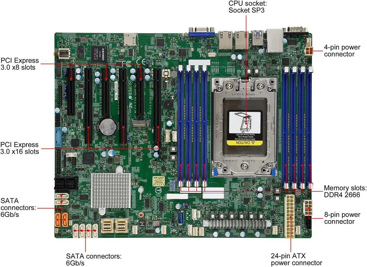 Alt view image 2 of 3 - SuperMicro H11SSL-NC ATX Server Motherboard EPYC 7000-series