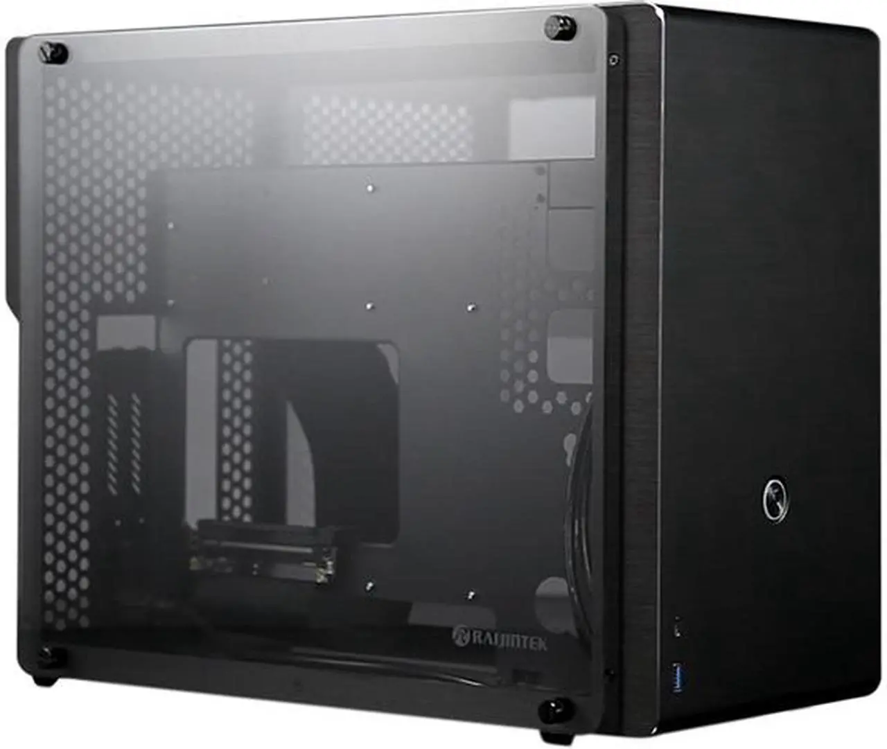 Main image of OPHION M EVO TGS, a SFF case (micro ATX) with tempered glass, is designed to fulfill a smallest case built, compatible with max. 410mm VGA card, max. 3pcs 200mm fan, ATX PSU and comes with Riser card