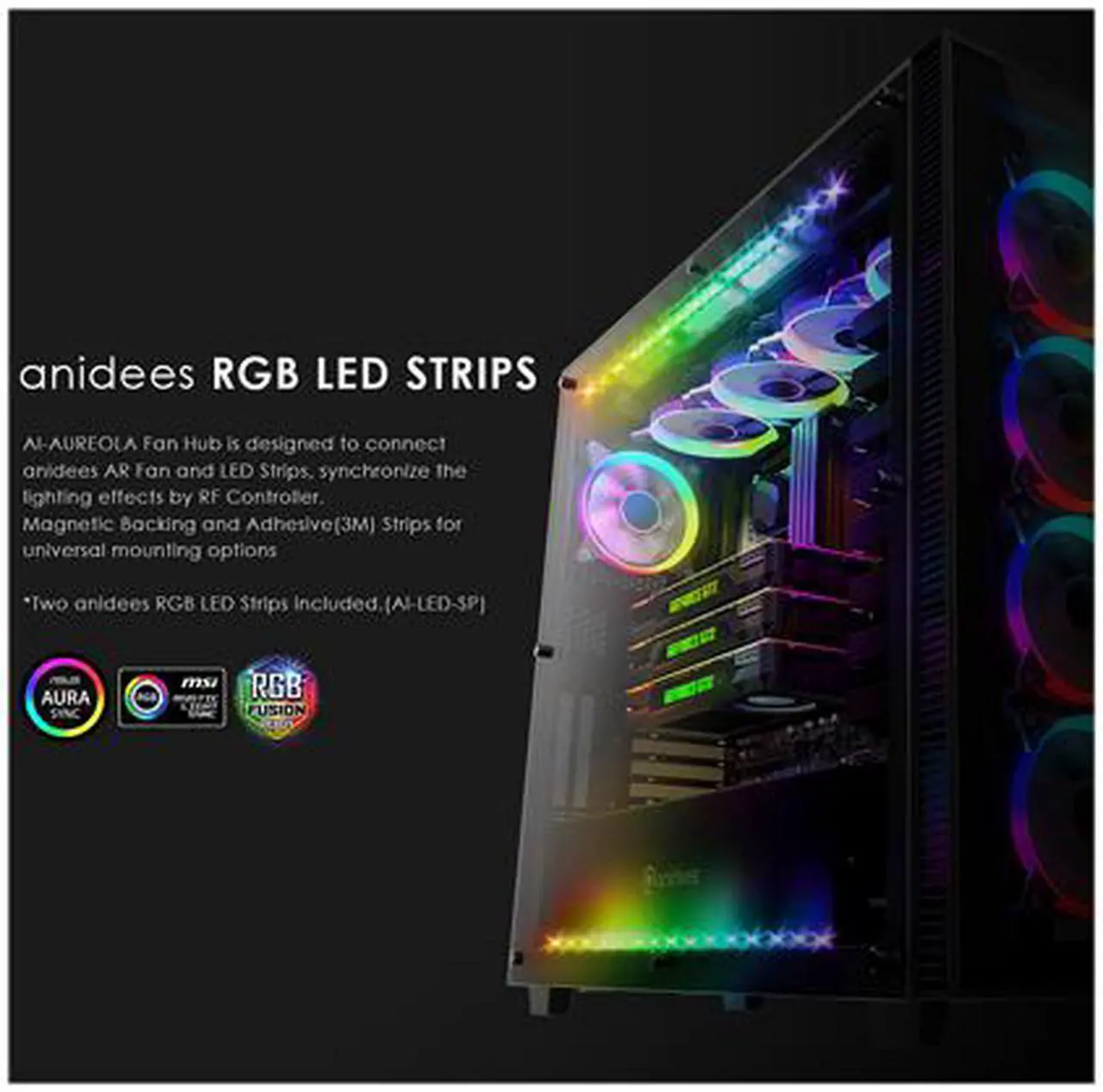 Alt view image 4 of 6 - anidees AI Crystal XL AR V3 Tempered Glass Full Tower ATX Case with 5 RGB Fans and 2 LED Light strip - Black