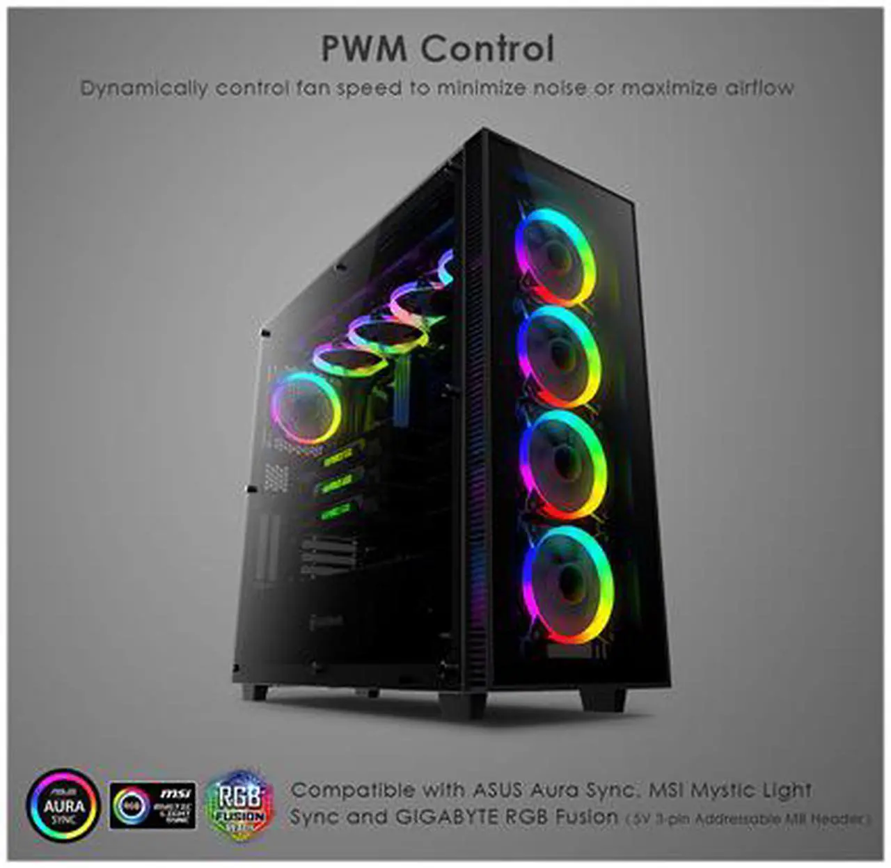 Alt view image 3 of 6 - anidees AI Crystal XL AR V3 Tempered Glass Full Tower ATX Case with 5 RGB Fans and 2 LED Light strip - Black