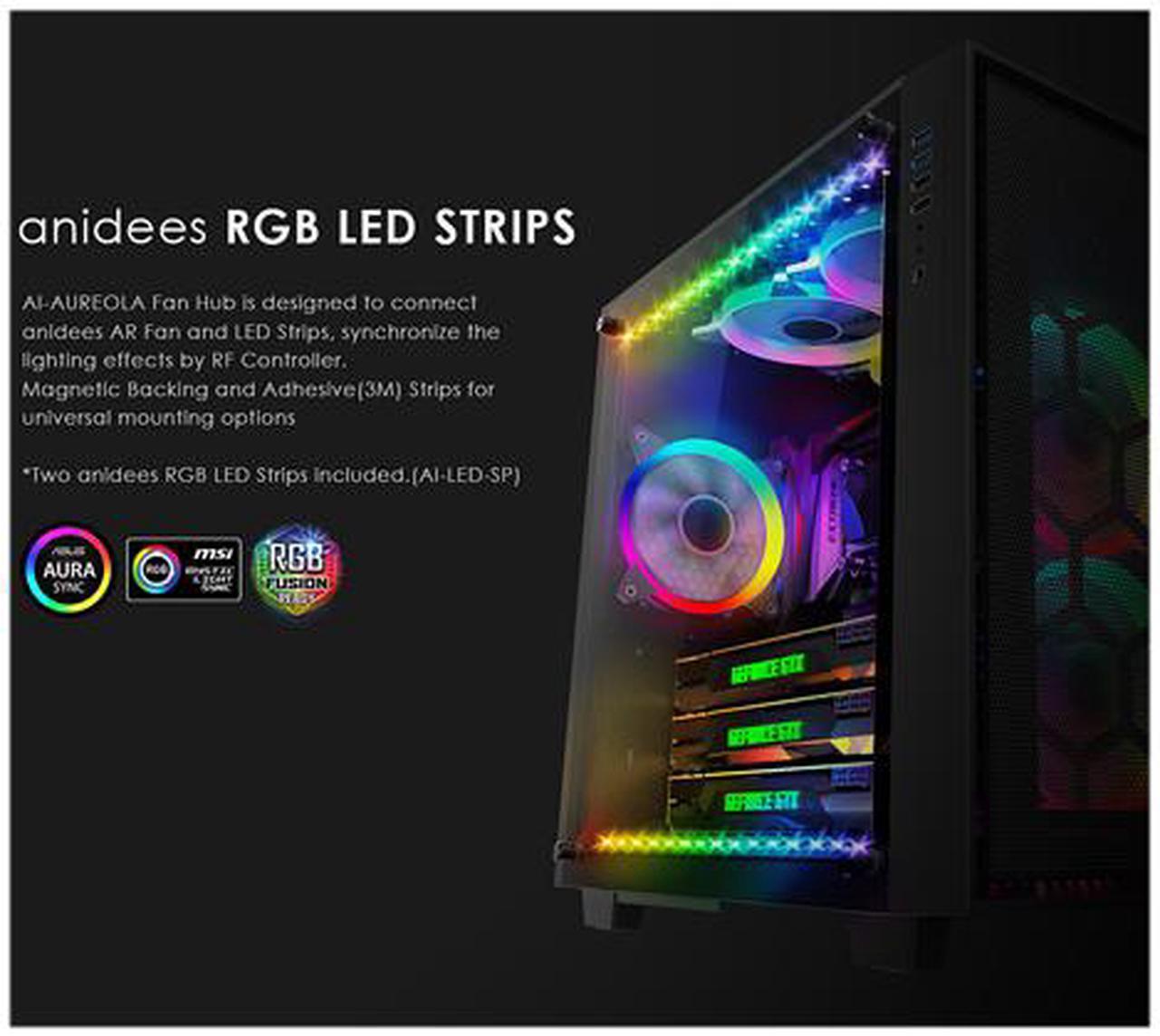 Alt view image 6 of 7 - anidees AI Crystal Cube <Mesh Front Panel> Dual Chamber Tempered Glass EATX /ATX PC Gaming Case with 5 RGB Fans / 2 LED Strips Mesh version - Black AI-CL-CUBE-MAR3