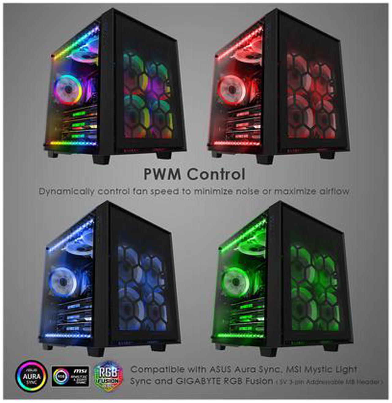 Alt view image 4 of 7 - anidees AI Crystal Cube <Mesh Front Panel> Dual Chamber Tempered Glass EATX /ATX PC Gaming Case with 5 RGB Fans / 2 LED Strips Mesh version - Black AI-CL-CUBE-MAR3
