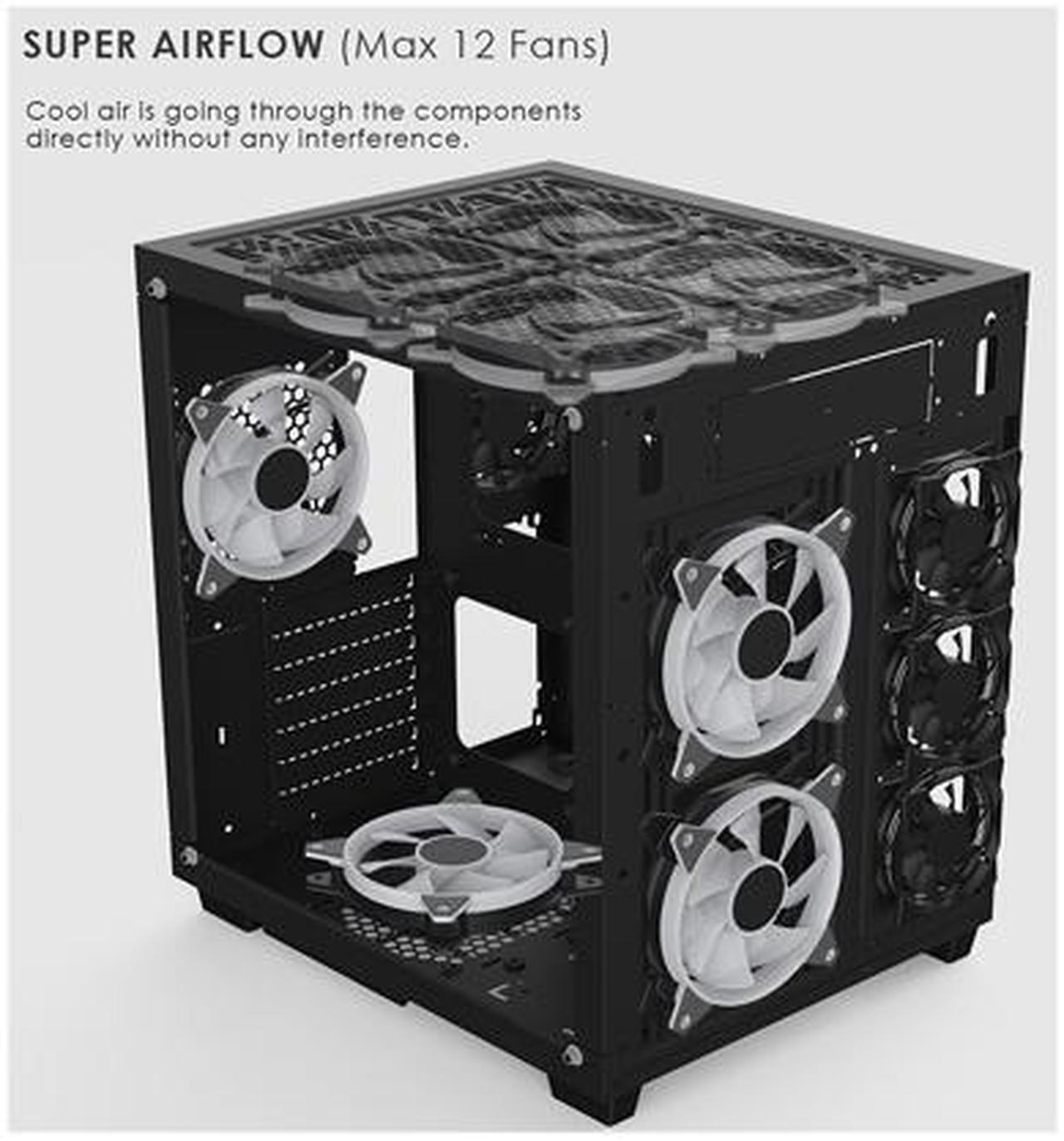 Alt view image 3 of 7 - anidees AI Crystal Cube <Mesh Front Panel> Dual Chamber Tempered Glass EATX /ATX PC Gaming Case with 5 RGB Fans / 2 LED Strips Mesh version - Black AI-CL-CUBE-MAR3