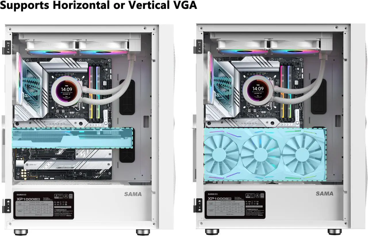 Alt view image 3 of 9 - SAMA 3509 White Tempered Glass Open Door Gaming ATX Computer PC Case Mid Tower Black with 4 Addressable RGB Fans Pre-installed