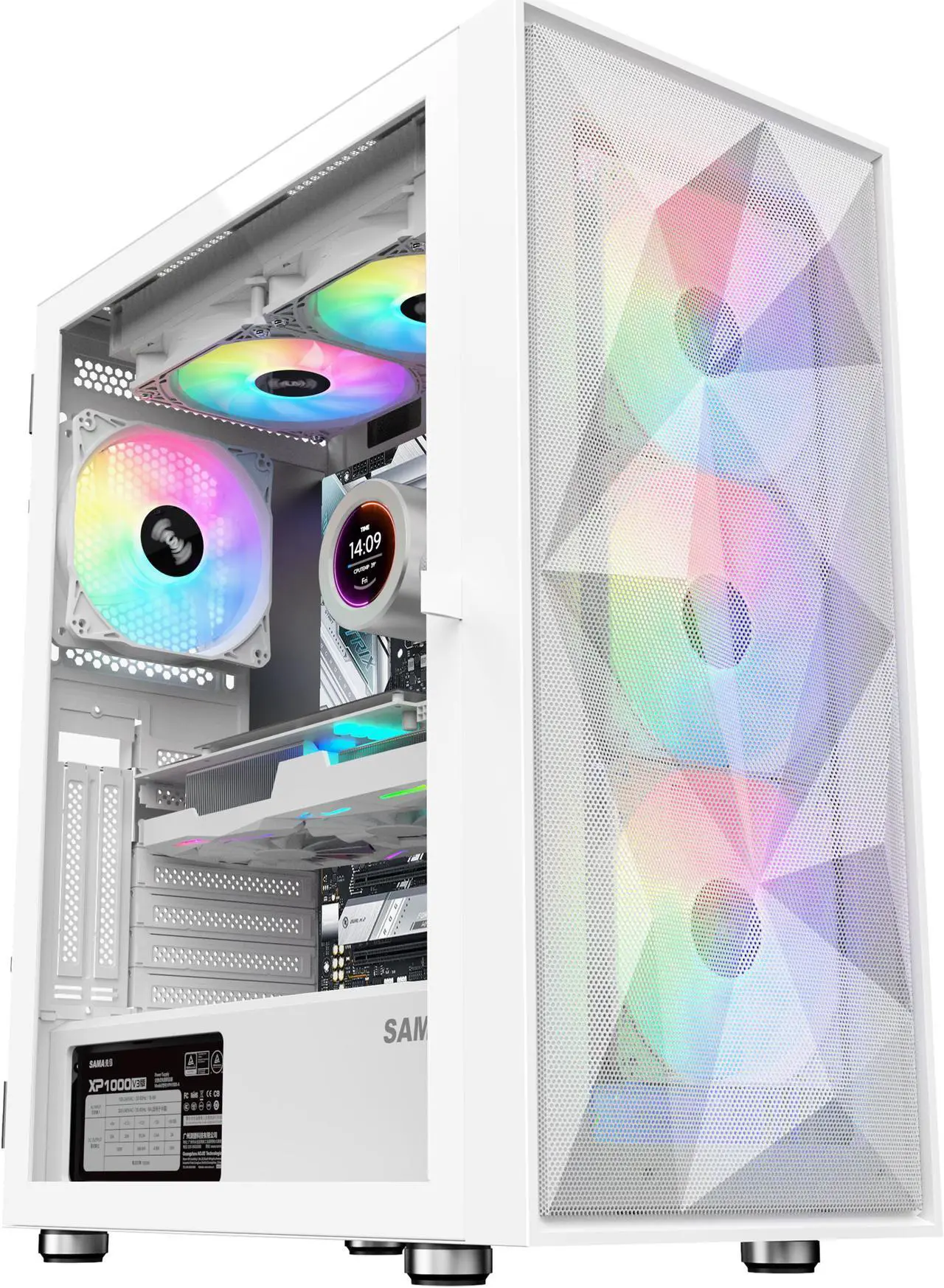 Alt view image 5 of 9 - SAMA 3509 White Tempered Glass Open Door Gaming ATX Computer PC Case Mid Tower Black with 4 Addressable RGB Fans Pre-installed