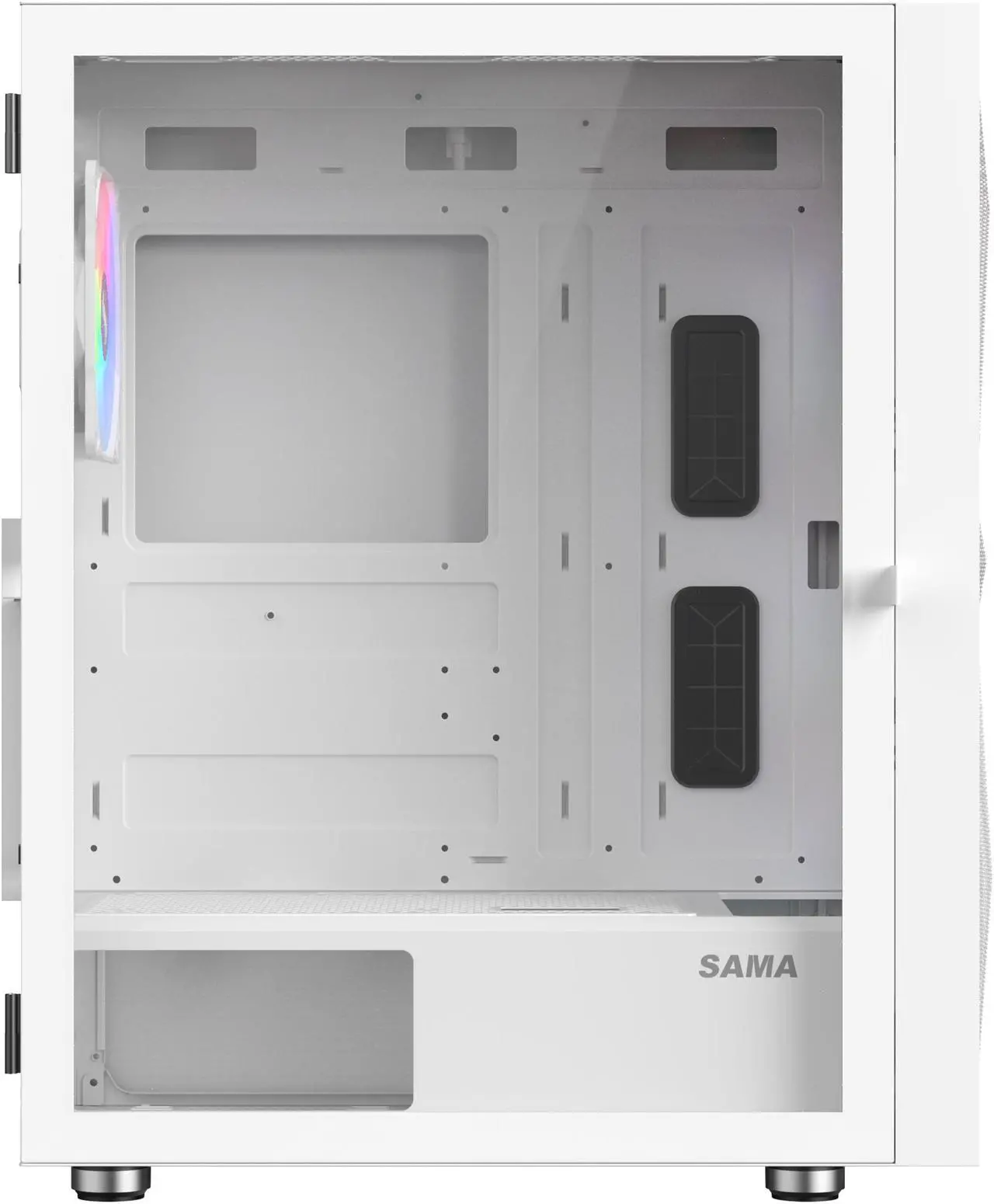Alt view image 8 of 9 - SAMA 3509 White Tempered Glass Open Door Gaming ATX Computer PC Case Mid Tower Black with 4 Addressable RGB Fans Pre-installed
