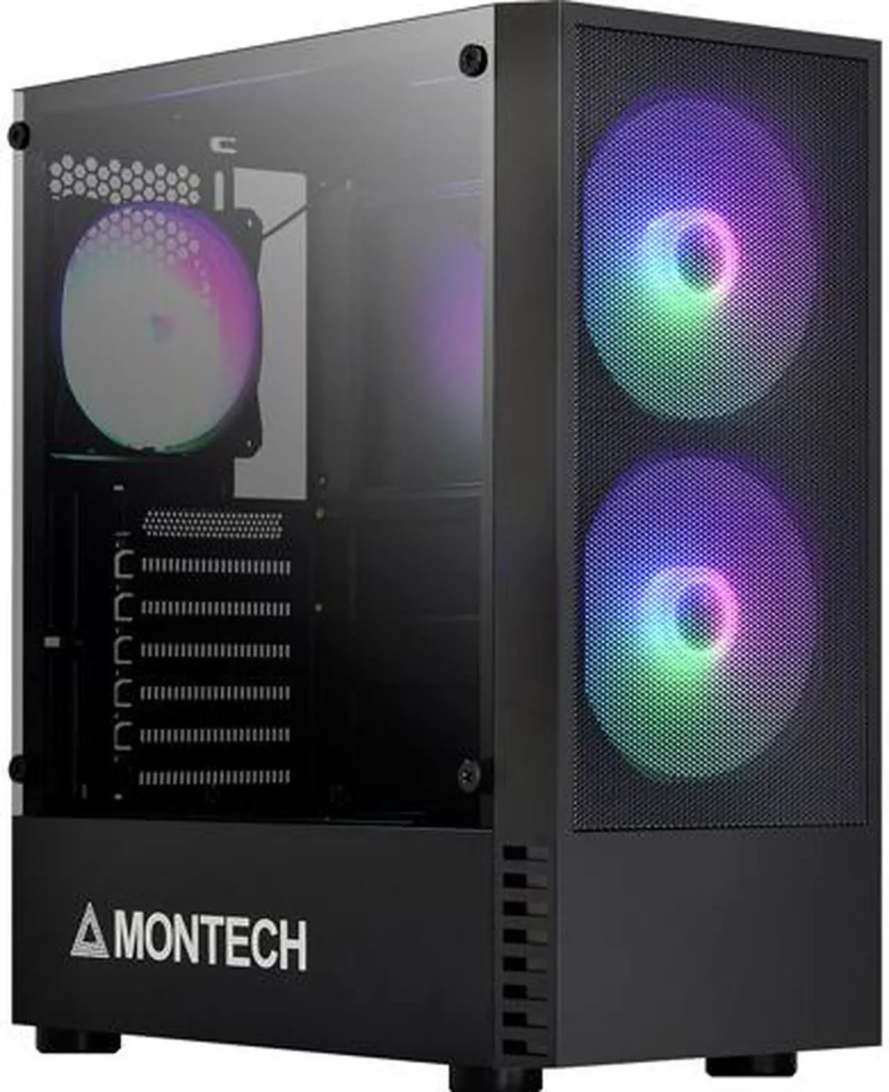 Main image of Montech X2 MESH Black ATX Mid-Tower Case/High Airflow, Fine Mesh Front Panel, Full Glass Side Panel
, Pre-Installed 2 x 140mm, 1 x 120 mm Rainbow Led Fans