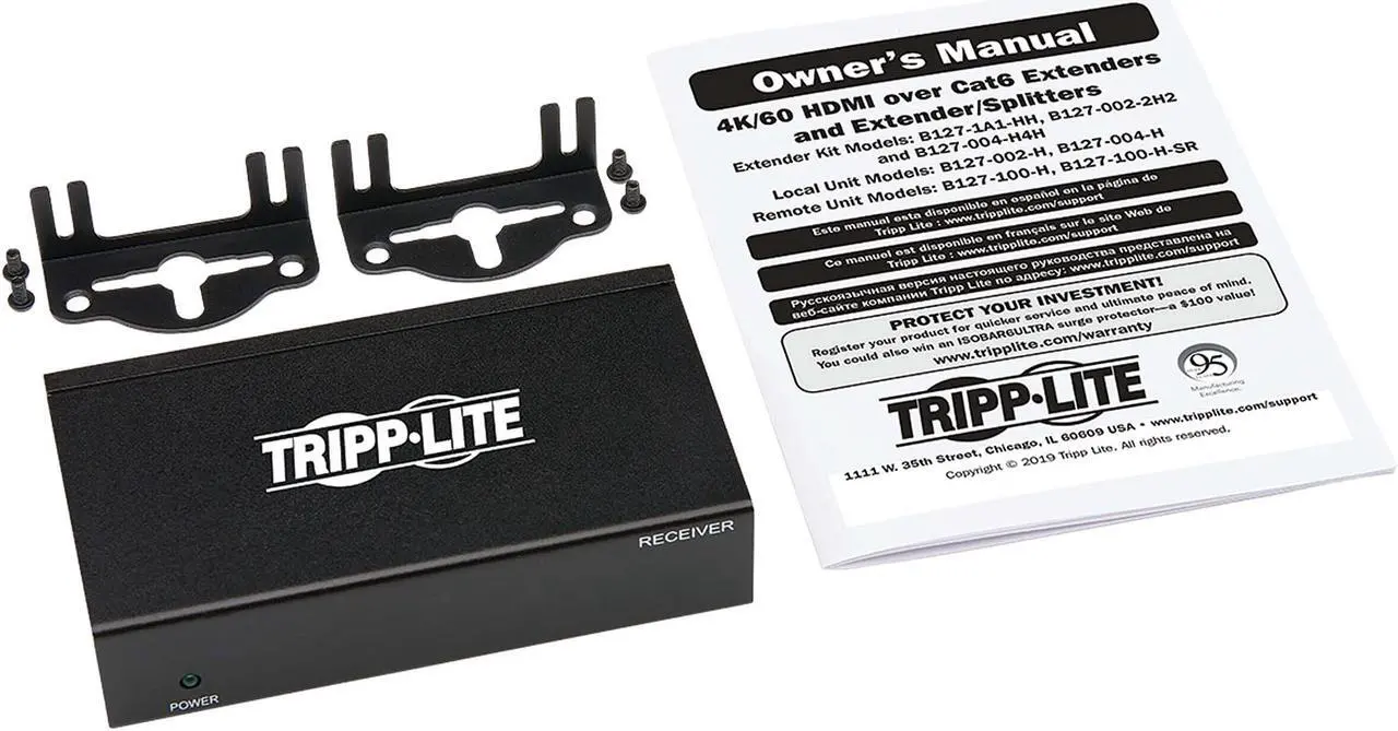 Alt view image 4 of 4 - Tripp Lite HDMI Over Cat6 Active Remote Receiver PoC 4K 125ft HDR TAA B127100H