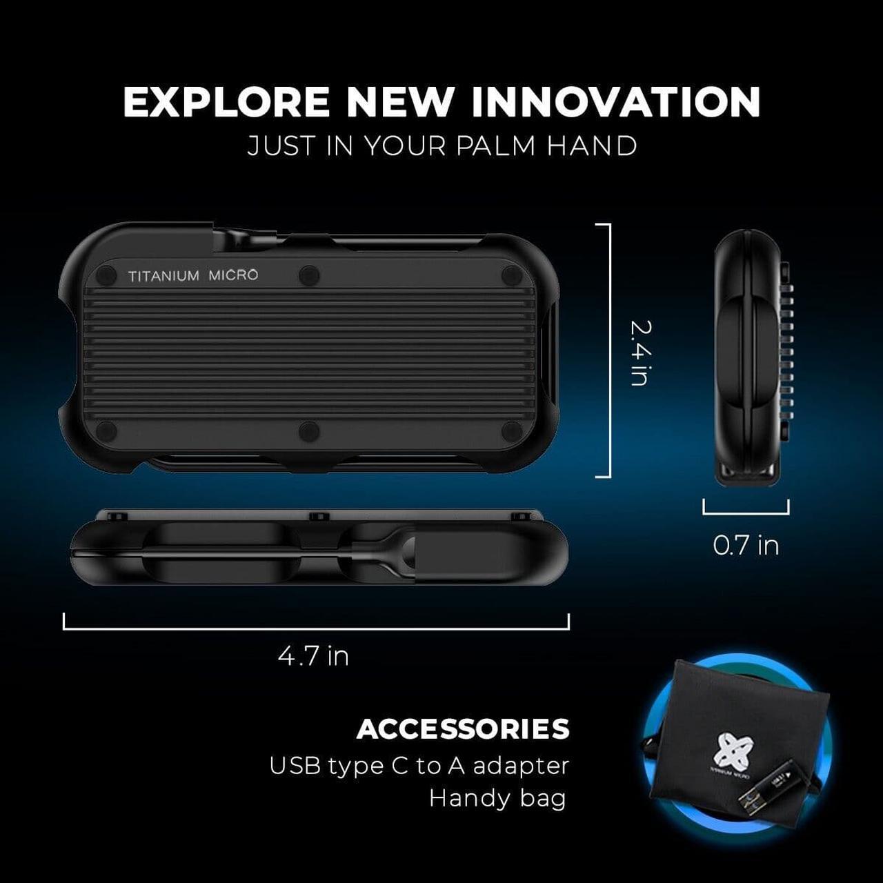 Alt view image 6 of 7 - Titanium Micro External SSD 500GB - Mercury Portable SSD, Up to 1000MB/s, USB 3.2 Gen 2 USB-C, USB-A, Rugged IP66 Water Drop Resistance, External Solid State Drive Slim and Lightweight Storage