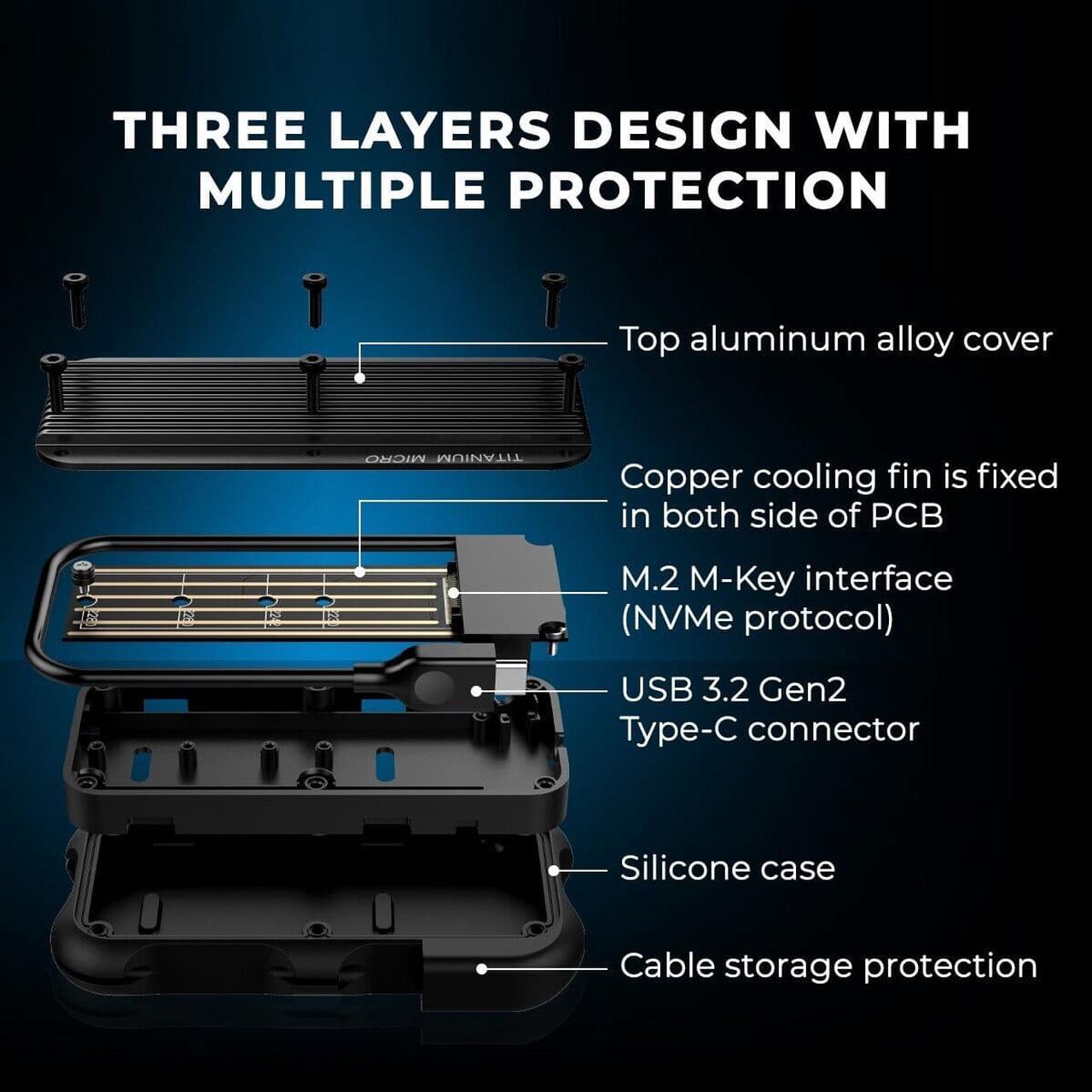 Alt view image 8 of 7 - Titanium Micro External SSD 500GB - Mercury Portable SSD, Up to 1000MB/s, USB 3.2 Gen 2 USB-C, USB-A, Rugged IP66 Water Drop Resistance, External Solid State Drive Slim and Lightweight Storage