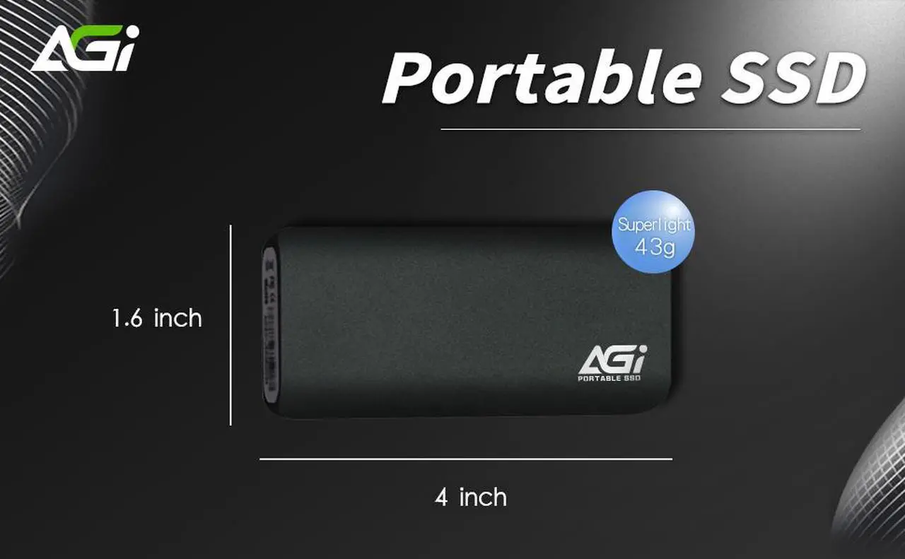 Alt view image 8 of 10 - AGI 1TB ED198 PCIe Portable External SSD, (R/W Speed up to 1024/939 MB/s) USB 3.1 Gen2 Type-C to Type-C/Type-A Cable, Aluminum Housing.