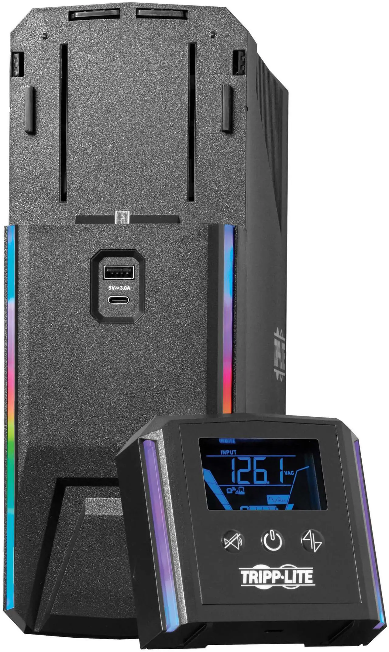 Alt view image 7 of 7 - Tripp Lite UPS 1000VA 600W 120V Pure Sine Wave Gaming UPS Battery Backup - LCD, AVR, RGB LEDs, USB Charging, Power Saving - Tower - AVR - 7 Hour Recharge - 2 Minute Stand-by - 120 V AC Input - 120 V A