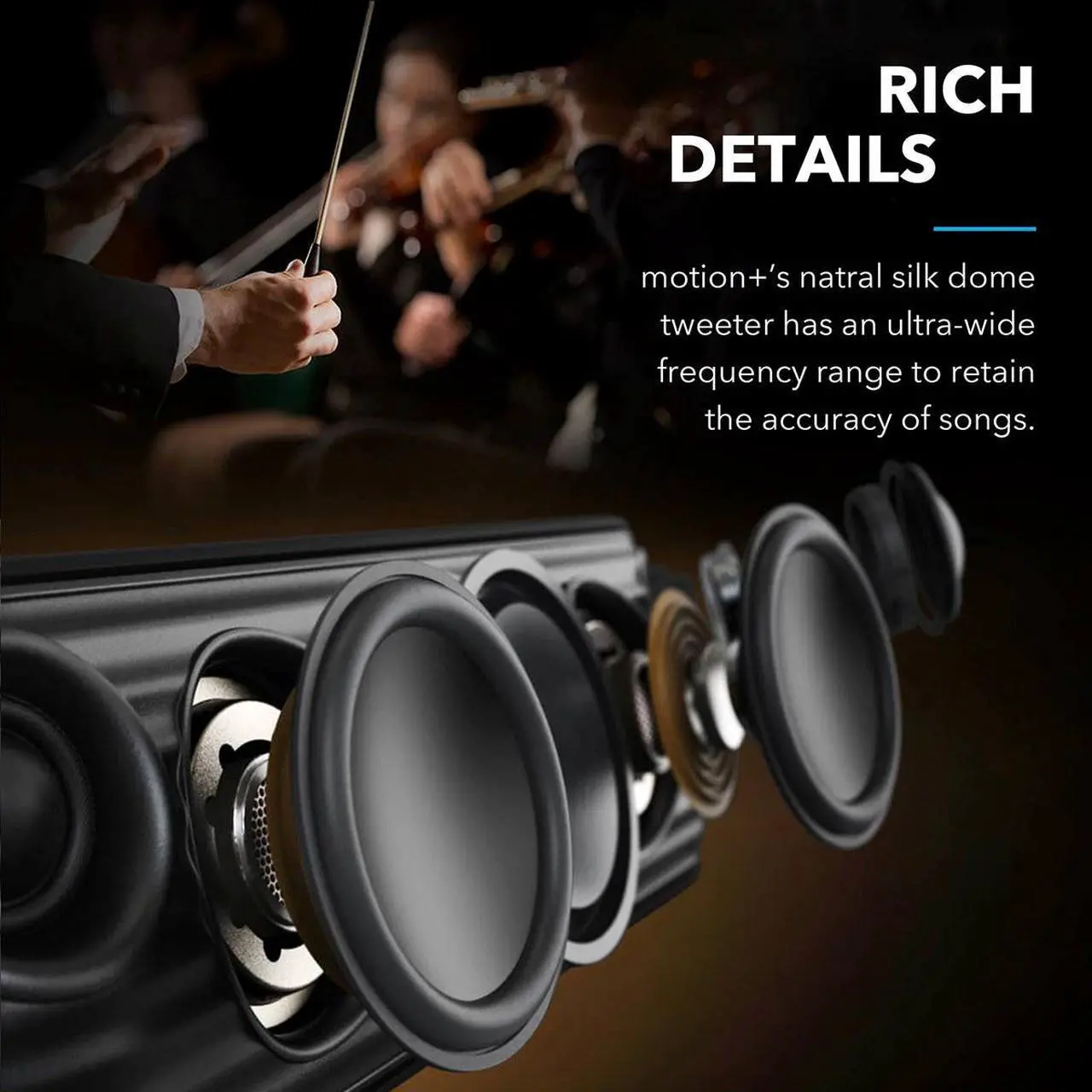 Alt view image 4 of 7 - Anker Soundcore Motion+ Bluetooth Speaker with Hi-Res 30W Audio, Extended Bass and Treble, Wireless HiFi Portable Speaker with App, Customizable EQ, 12-Hour Playtime, IPX7 Waterproof, and USB-C