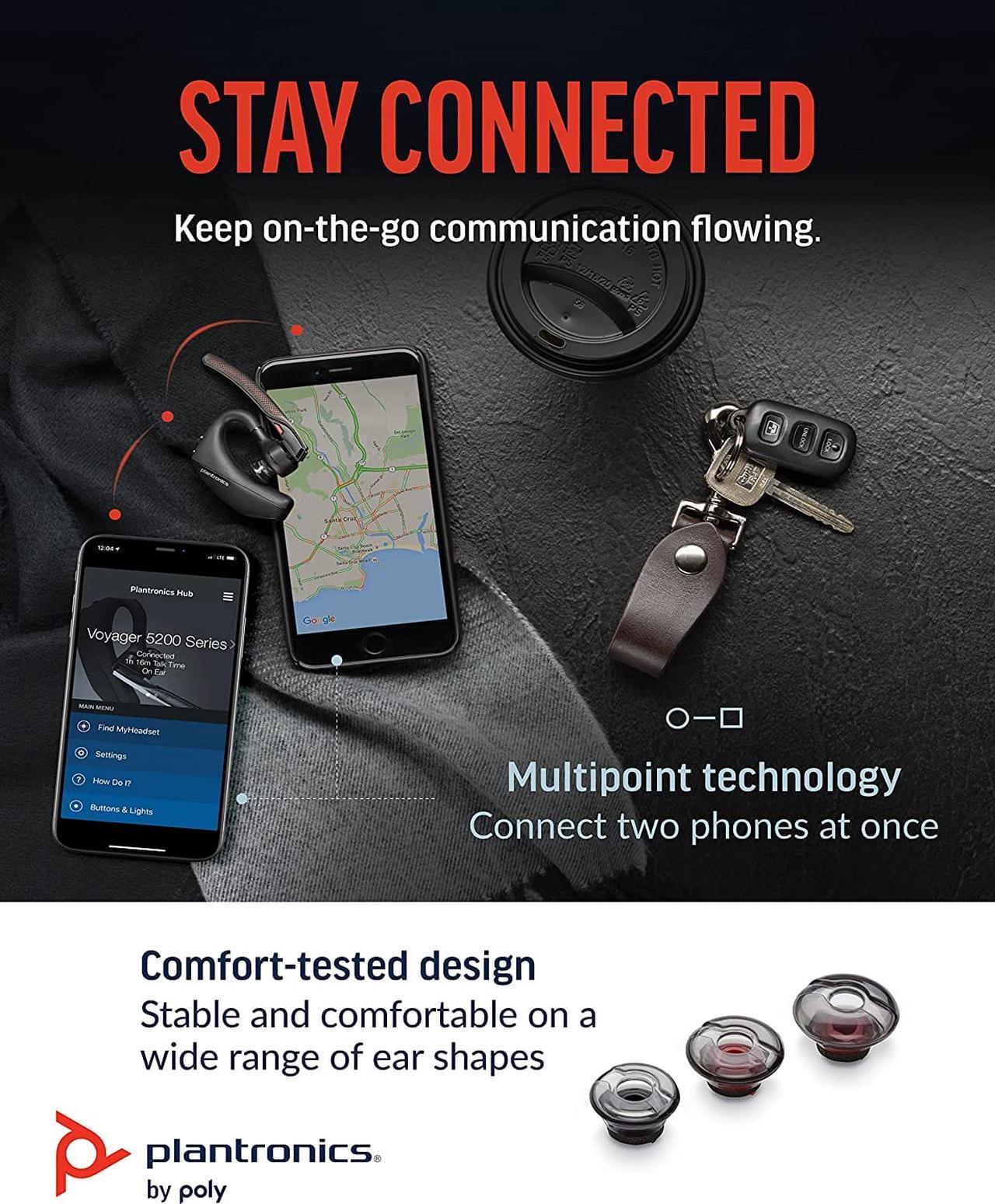 Alt view image 5 of 7 - Poly - Voyager 5200 Wireless - Single-Ear Bluetooth Headset w/Noise (Plantronics) -Canceling Mic - Ergonomic Design - Voice Controls - Lightweight - Connect to Mobile/Tablet via Bluetooth
