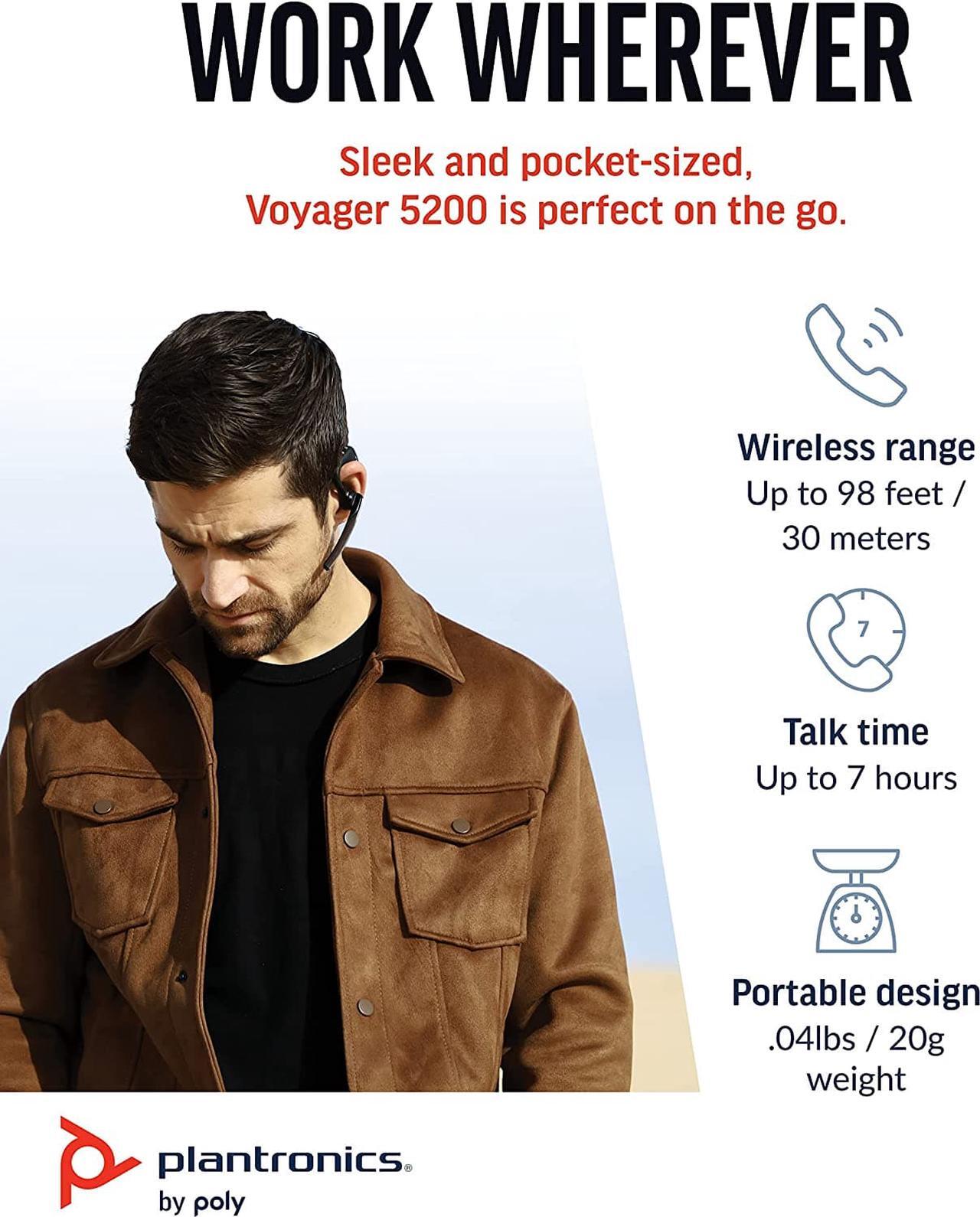 Alt view image 4 of 7 - Poly - Voyager 5200 Wireless - Single-Ear Bluetooth Headset w/Noise (Plantronics) -Canceling Mic - Ergonomic Design - Voice Controls - Lightweight - Connect to Mobile/Tablet via Bluetooth