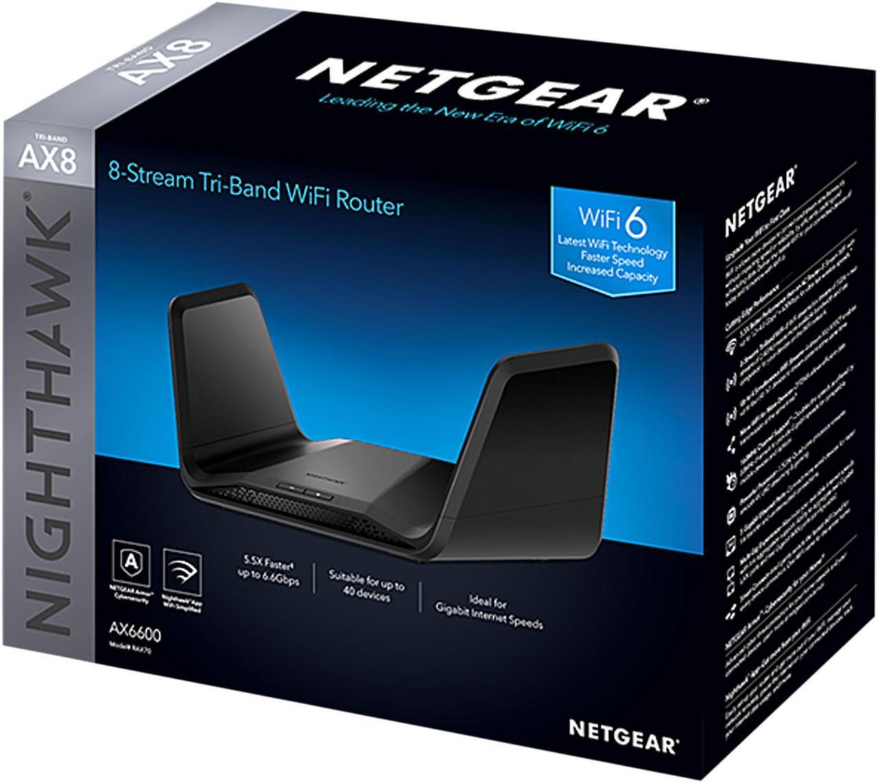 Alt view image 6 of 6 - NETGEAR Nighthawk 8-Stream Tri-Band AX8 WiFi 6 Router (RAX70)  AX6600 Wireless Speed (Up to 6.6 Gbps) | 2,500 sq. ft. Coverage