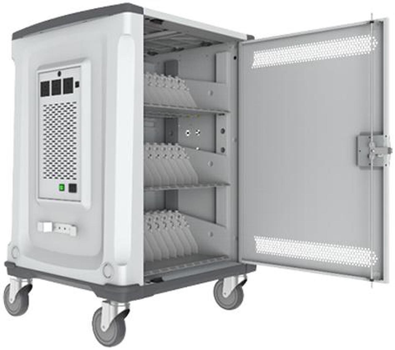 Alt view image 3 of 5 - Rocstor Volt® C32 Charging Cart with Intelligent Power Charging - Up to 32 Device Intelligent Power Charging Cart for Notebooks, Chromebook®, MacBook®, and Macbook® Pro- 3 Slide-out