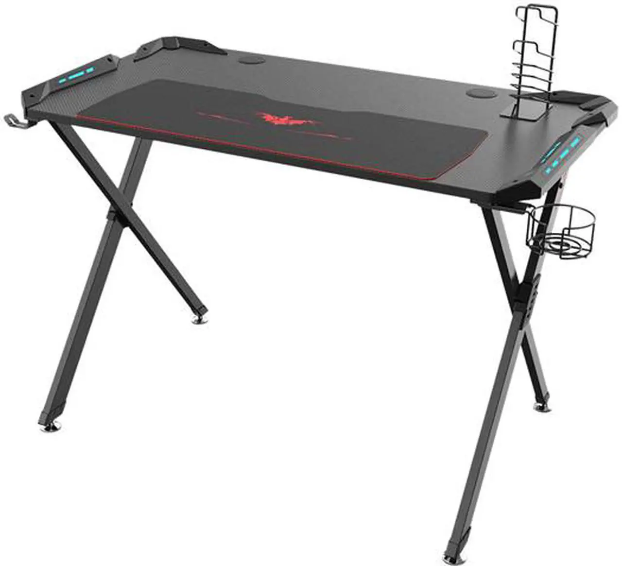 Main image of Eureka Ergonomic X1-S Gaming Computer Desk with Led Lights, Large Carbon Fiber Surface Cup Holder and Headphone Hook - Black